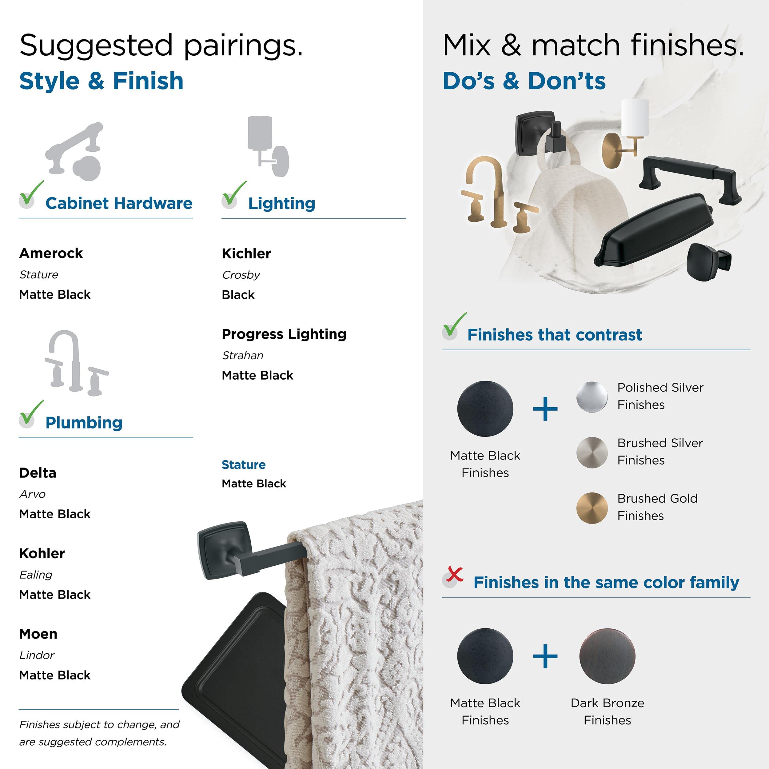 Amerock Bh36093Mb | Matte Black Towel Bar | 18 In (457 Mm) Towel Rack | Stature | Bathroom Towel Holder | Bathroom Hardware | Ba