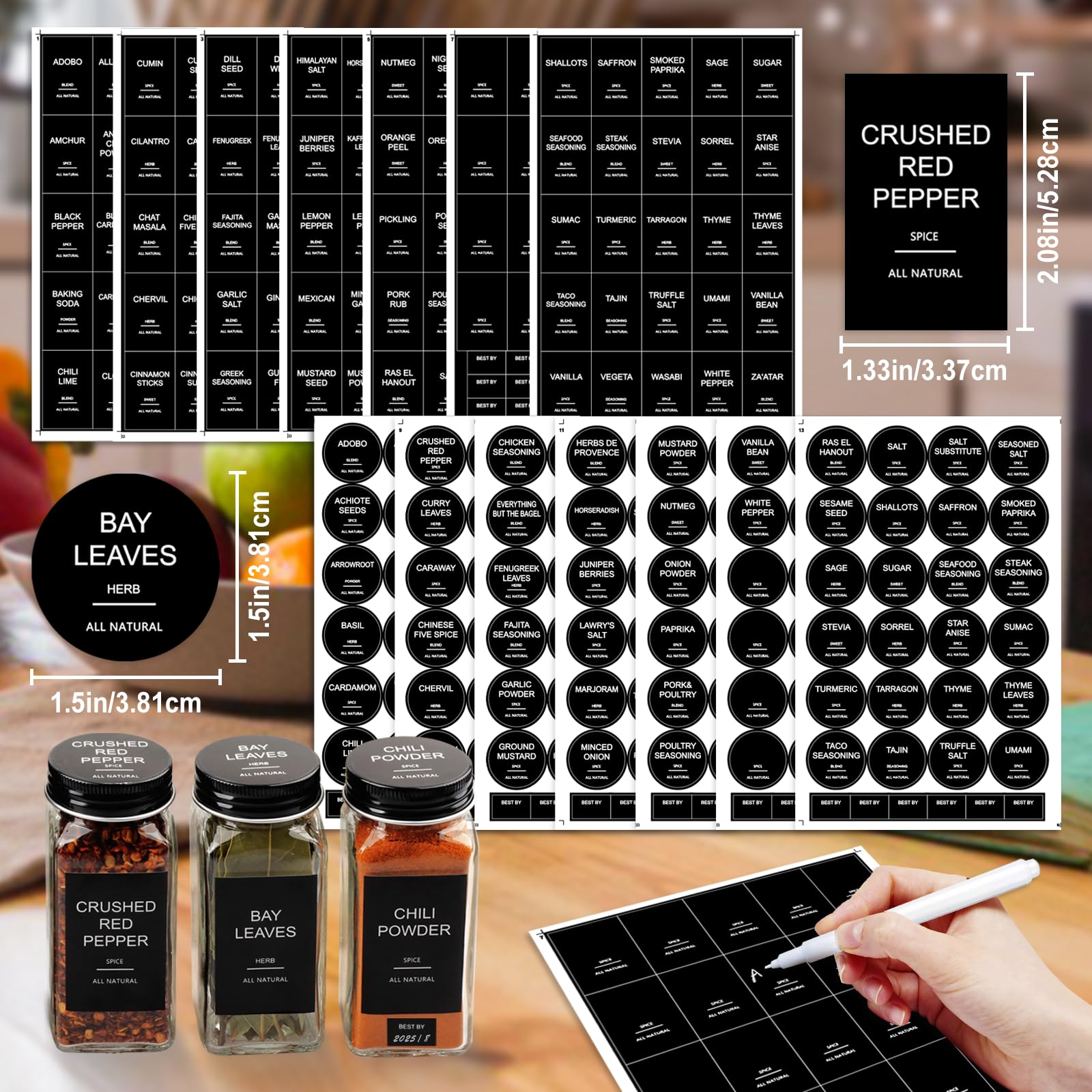 Aisiprin 24 Pcs Glass Spice Jars With 398 Labels, 4Oz Empty Square Spice Containers Seasoning Bottles - Shaker Lids, Funnel, Bru