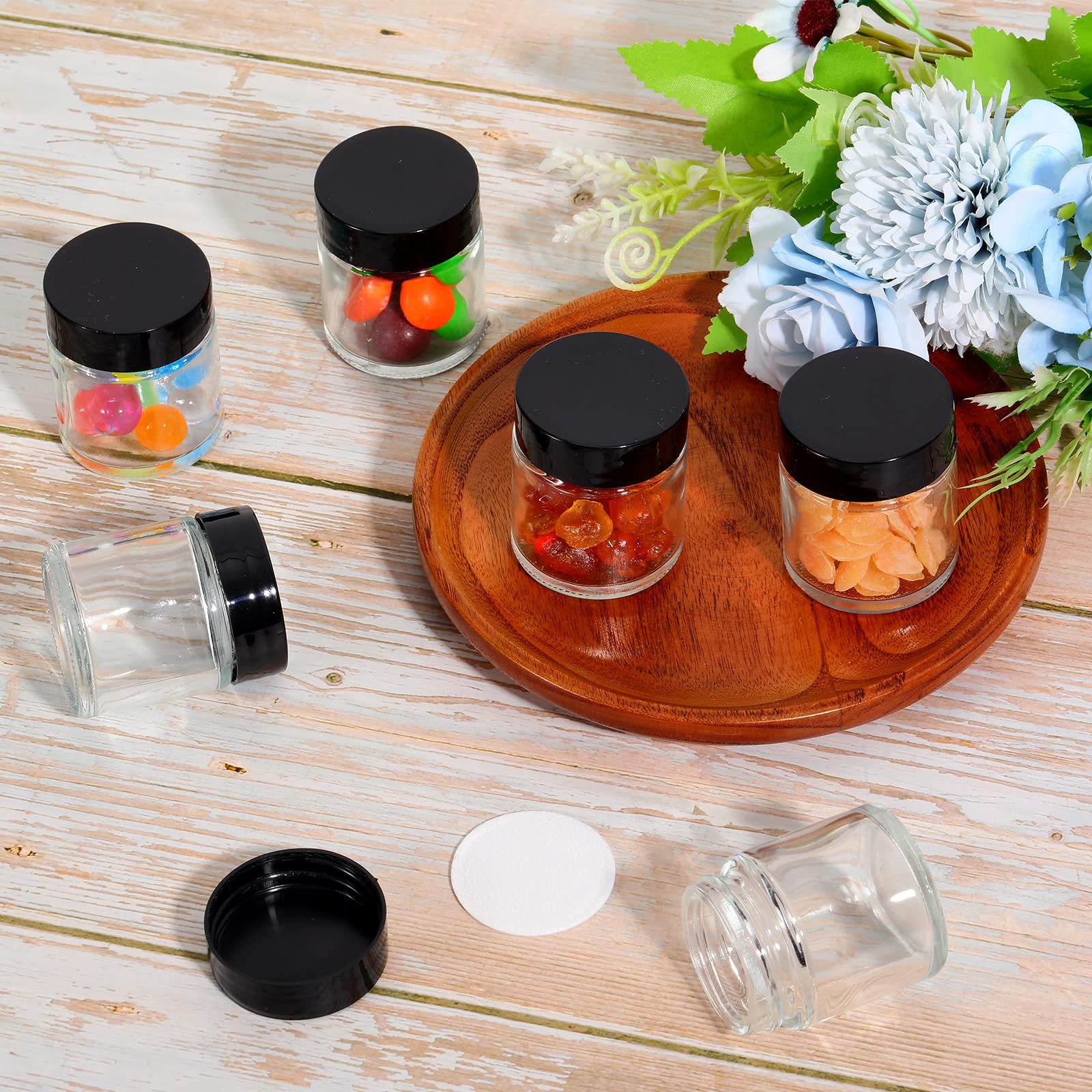 Aoriher 60 Pieces Glass Jars with Lids Clear Small Mason Empty Round Spice Wide Mouth Canning Storage Refillable Cosmetic Contai