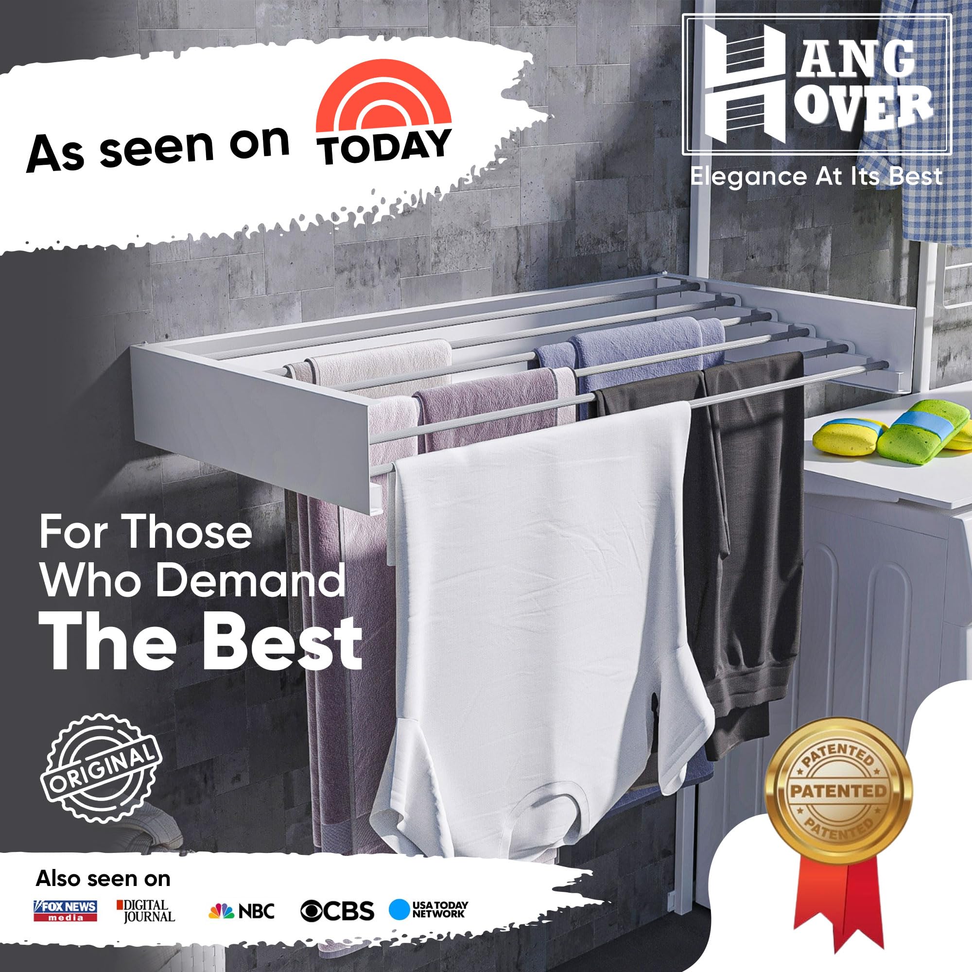 TCO ADVENTURES Clothes Laundry Drying Rack 27'' Wide - Medium  an Elegant Wall-Mounted Hanger  Folding Stainless Steel Collapsible Space Saver with 138-inch Drying Capacity (Medium  Signal White)