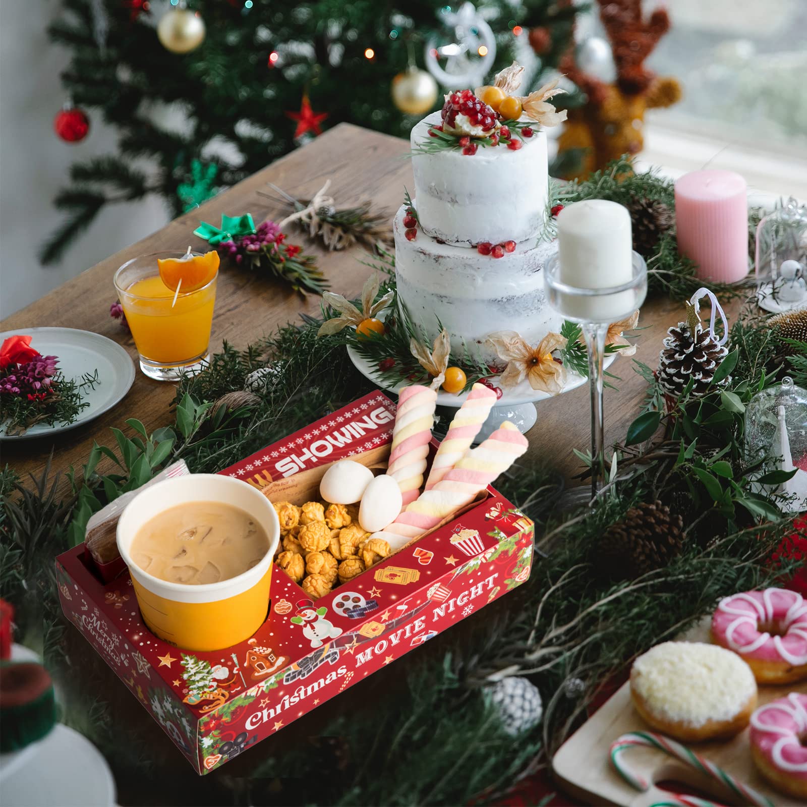 20 Pcs Christmas Party Supplies Movie Night Paper Snack Trays Xmas Party Decorations Movie Night Party Christmas Birthday Party