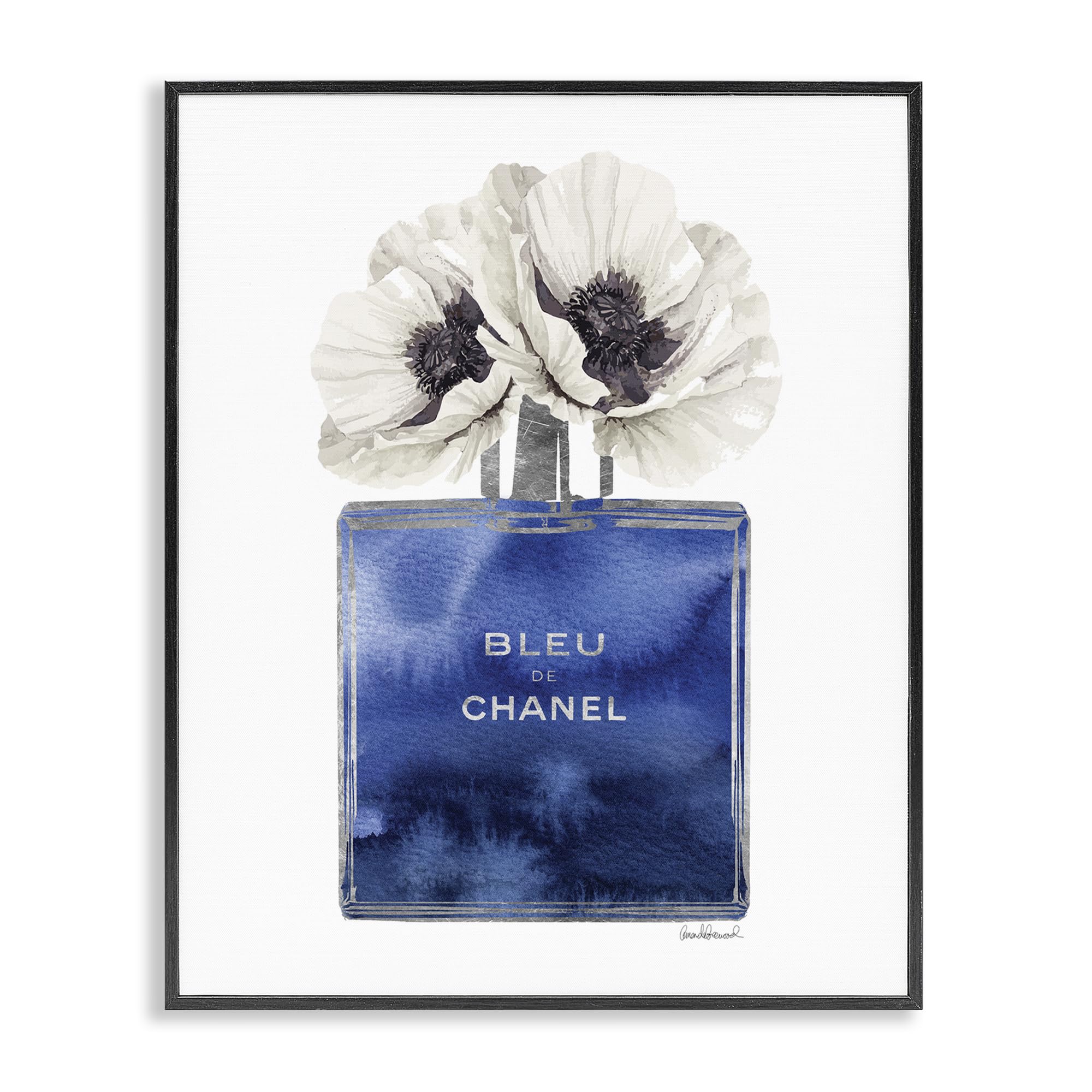 Stupell Industries Blue Watercolor Floral Perfume, Framed Giclee Art, Black, 24 x 30 Inches, Easy to Hang and Sturdy, Made in 