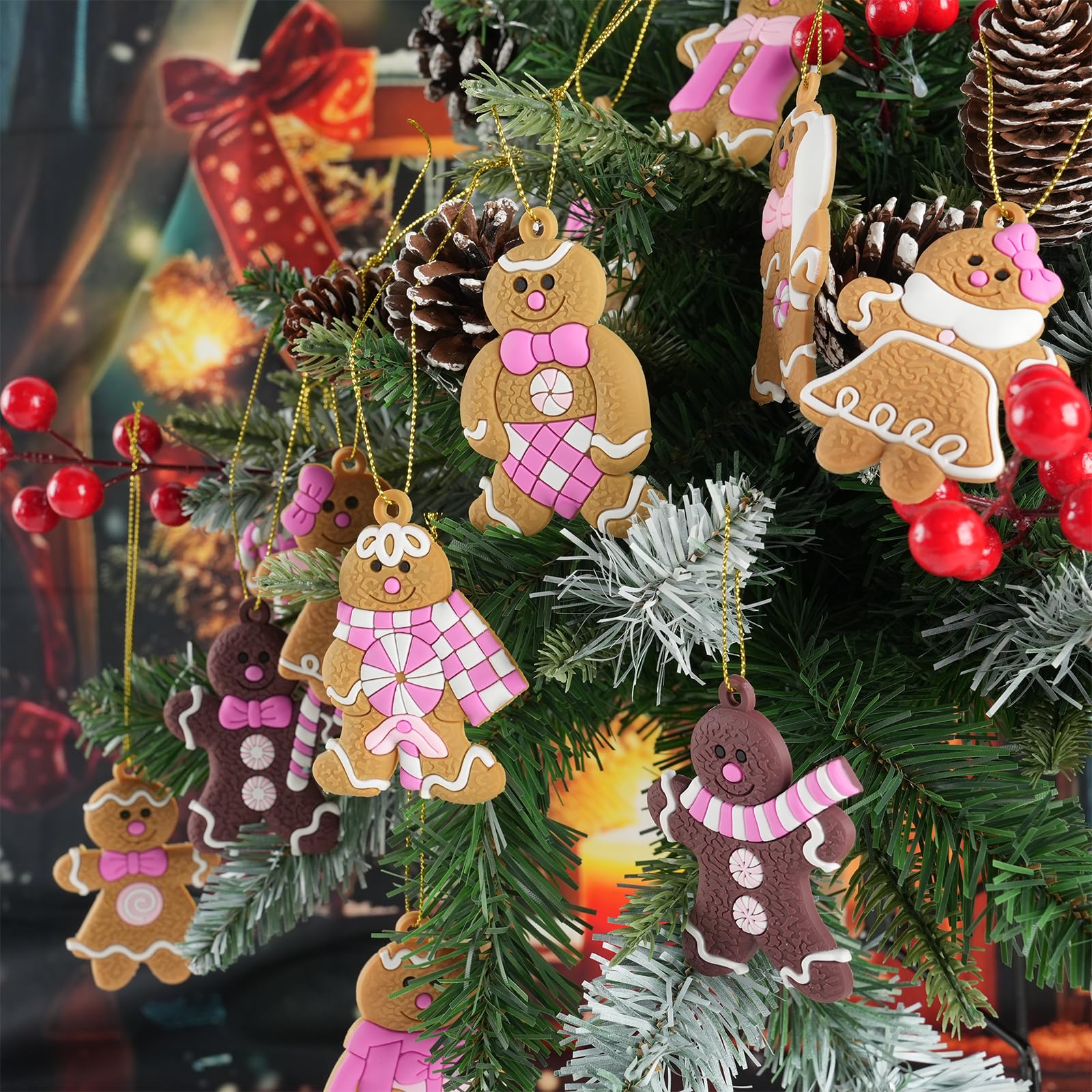 Gingerbread Man Ornaments Christmas Tree Decorations - 36pcs Pink Gingerbread Man Christmas Decorations Hanging Ornaments for Ho