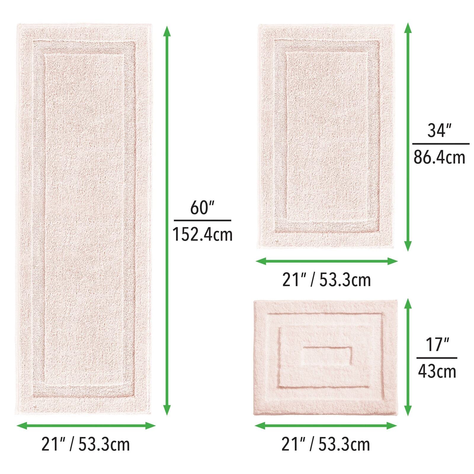 mDesign Microfiber Soft Polyester Bathroom Rugs for Indoor Bath  Tub  Shower Floor Water Absorbent  Machine Washable  Non-Slip Rectangular Bath Carpets Mats  Hydra Collection  3 Pieces  Lt. Pink/Blush