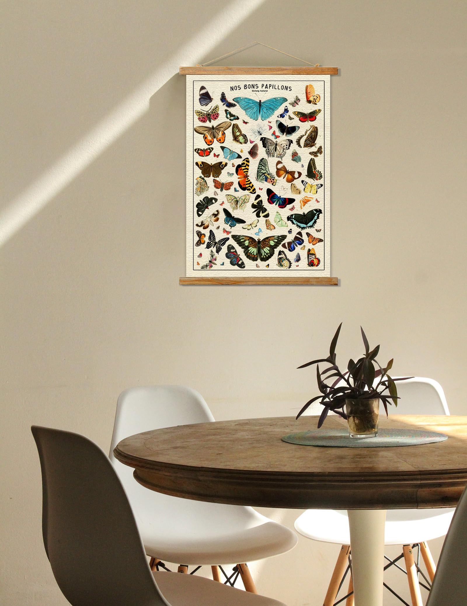 Ovfovy Vintage Butterfly Poster Hanger Frame, Aesthetic Wall Art Prints, Printed On Linen With Wooden Frame, Retro Texture Room
