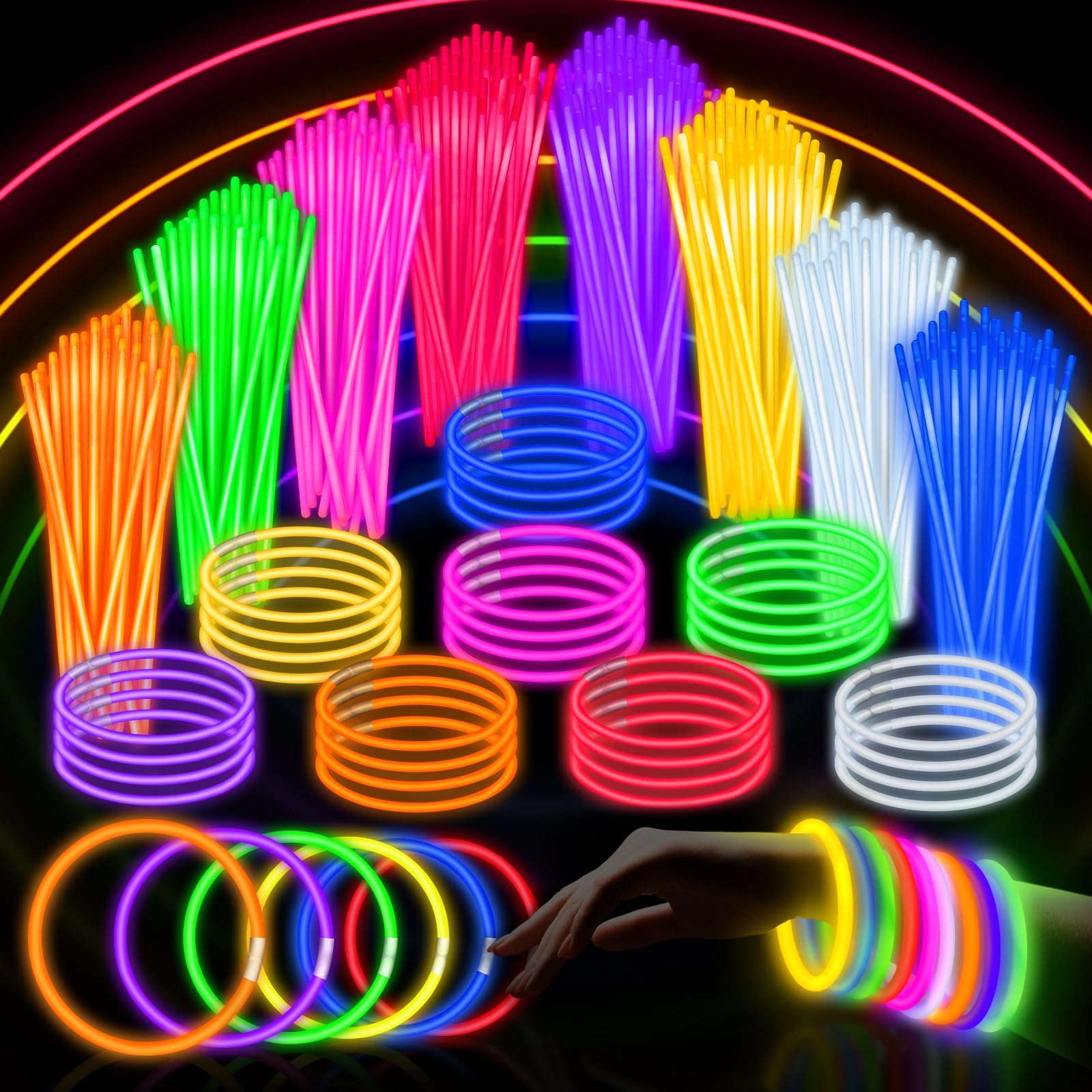SpringFlower 500 Pcs Glow Sticks Bulk Party Supplies, Glow Sticks Bracelets for Party Favors Decorations, Glow in The Dark Party