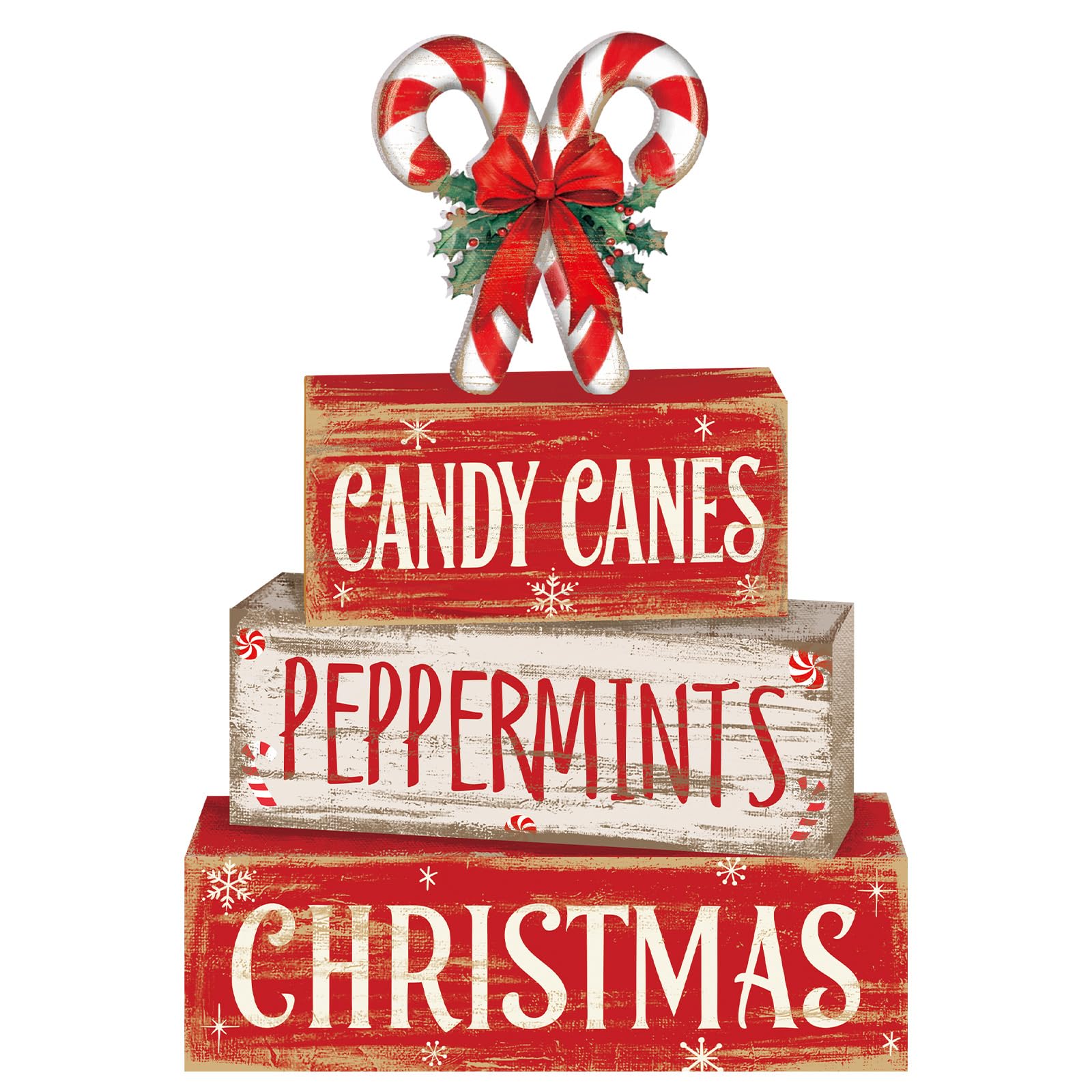 Moucuny 4 Pcs Christmas Candy Cane Table Decor Christmas Wooden Decorative Signage Red and White Stripes Candy Cane Xmas Tiered 