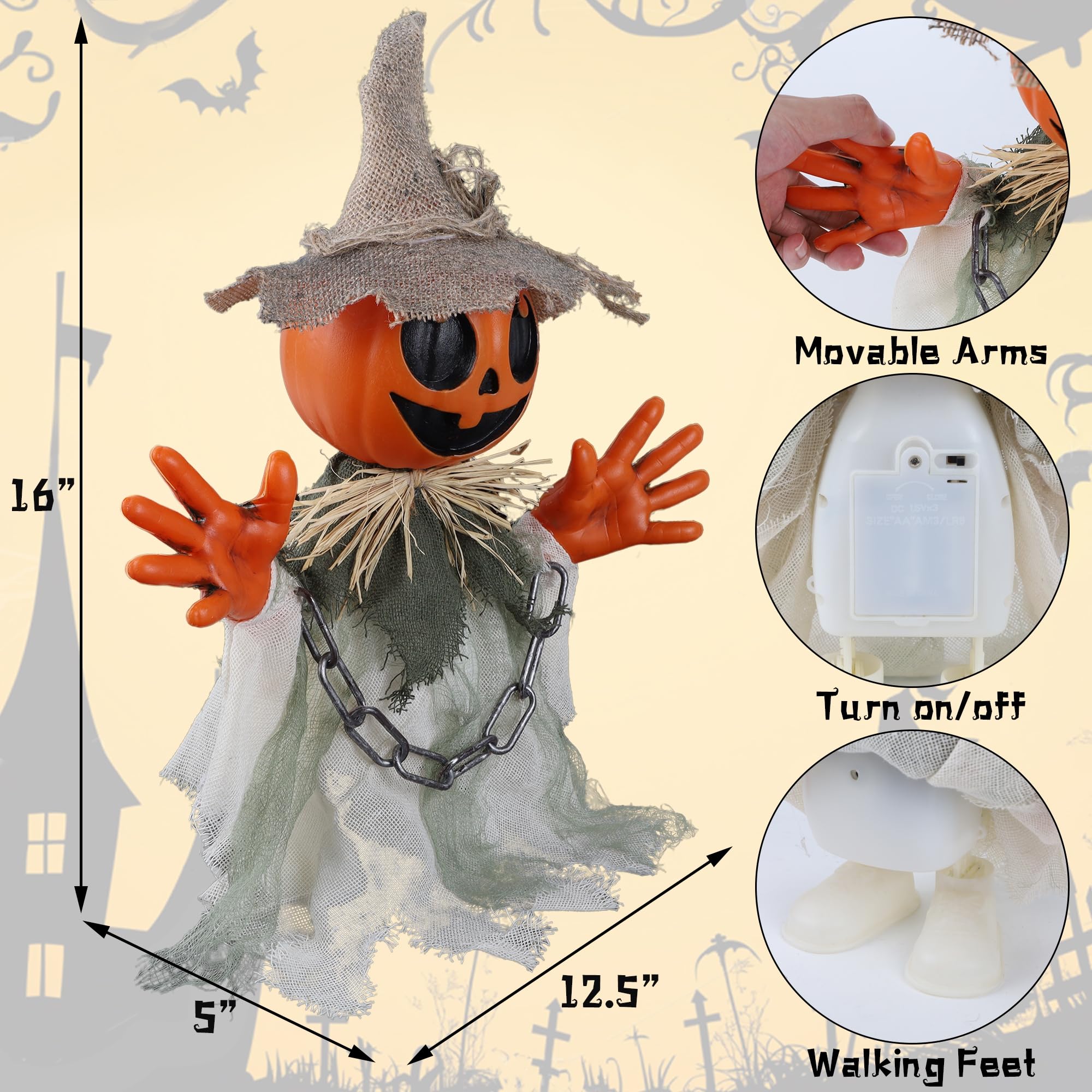 Prsildan Animatronic Halloween Decorations - 16 Walking Pumpkin Ghost with Sound & Touch Sensor