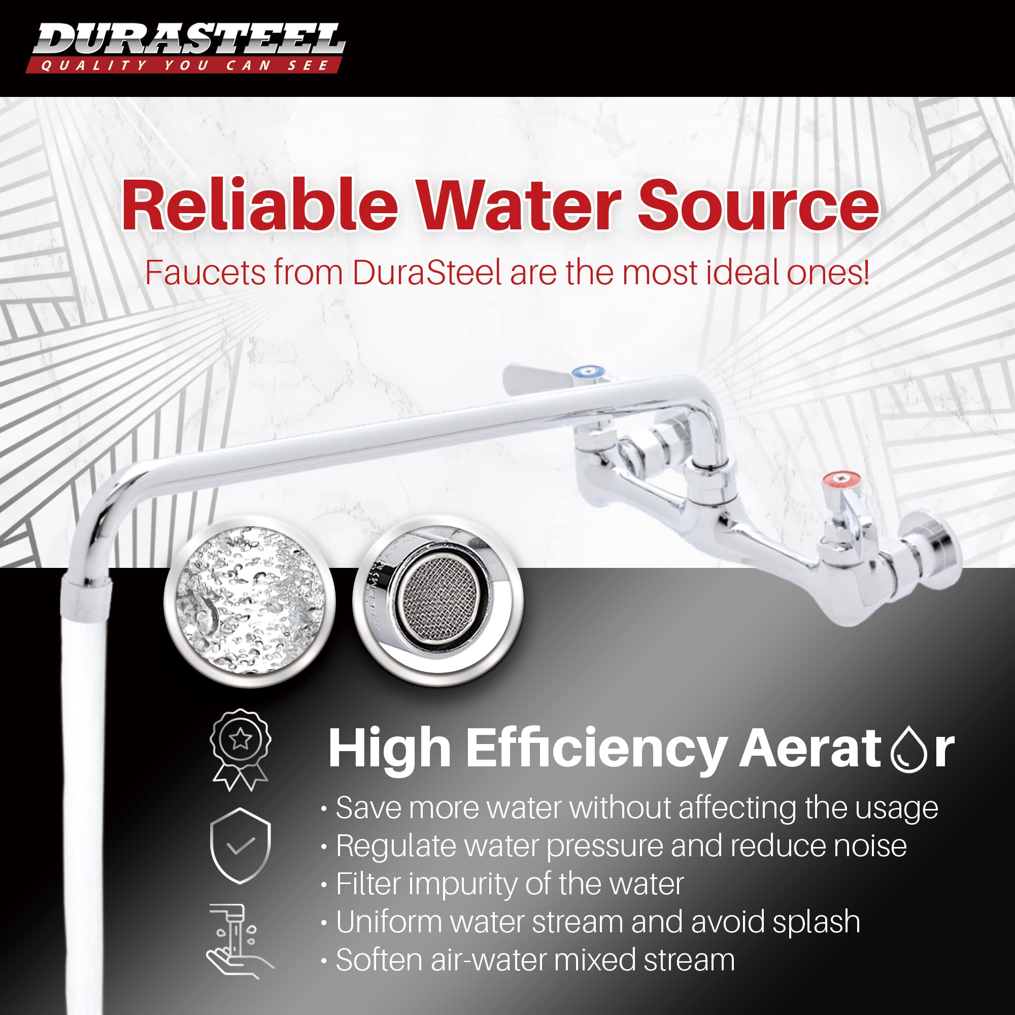 Kitchen Sink Faucet Wall Mount - Durasteel 8'' Center Commercial Kitchen Sink Faucet With 14'' Swivel Spout - Dual Lever Handles