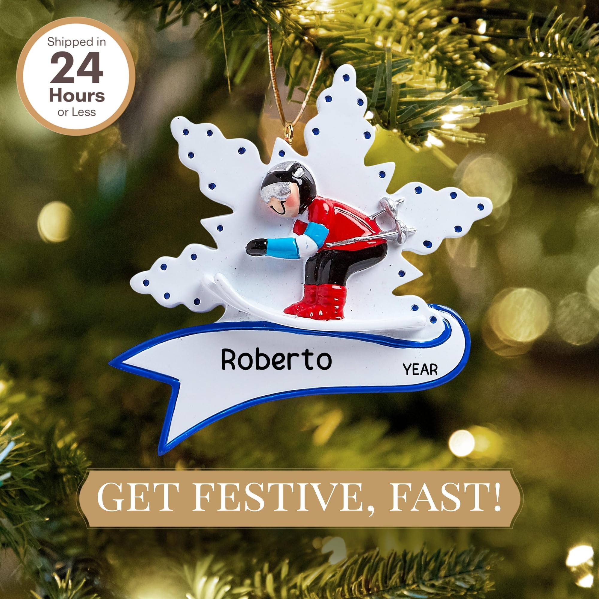 Personalized Ski Ornament 2025 | Free 24h Customization | Laser Engraved Sport Christmas Ornaments for Tree | Custom Gift Wrappe