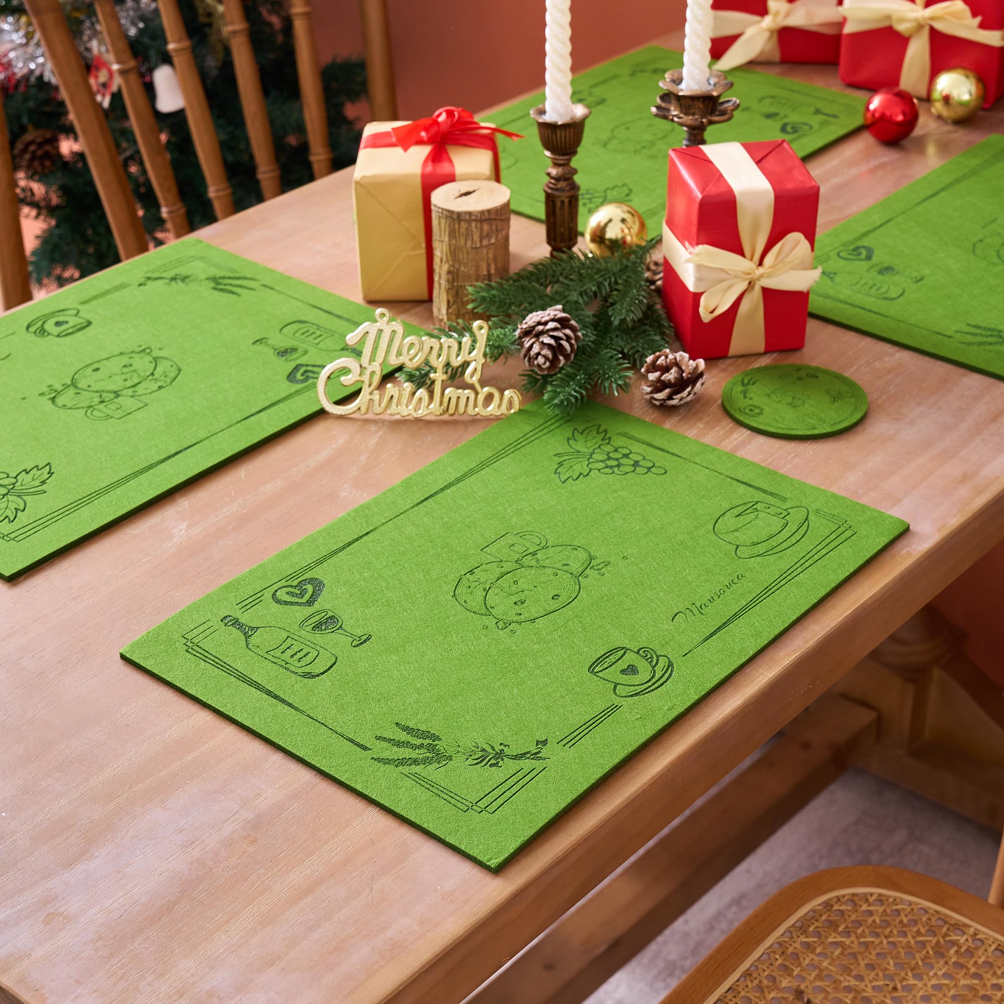 Mausouca Felt Placemats Set Of 4,Rectangle Washable Non-Slip Table Placemat 15.7X11 Inch,Felt Thick Place Mats Coasters For Fest