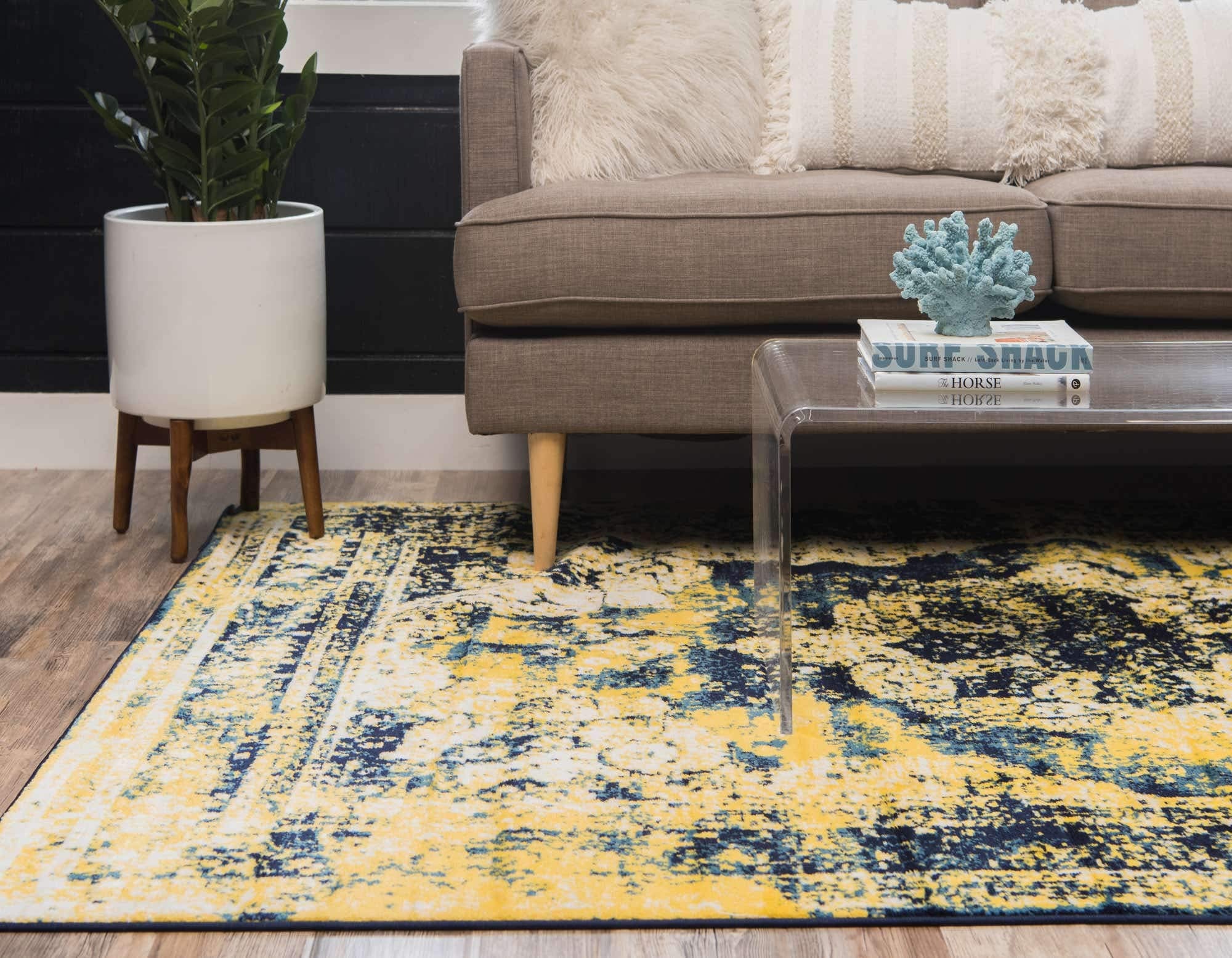 Unique Loom Sofia Collection Area Rug - Salle Garnier (2 2 x 3 1 Rectangle, Navy Blue/ Yellow)