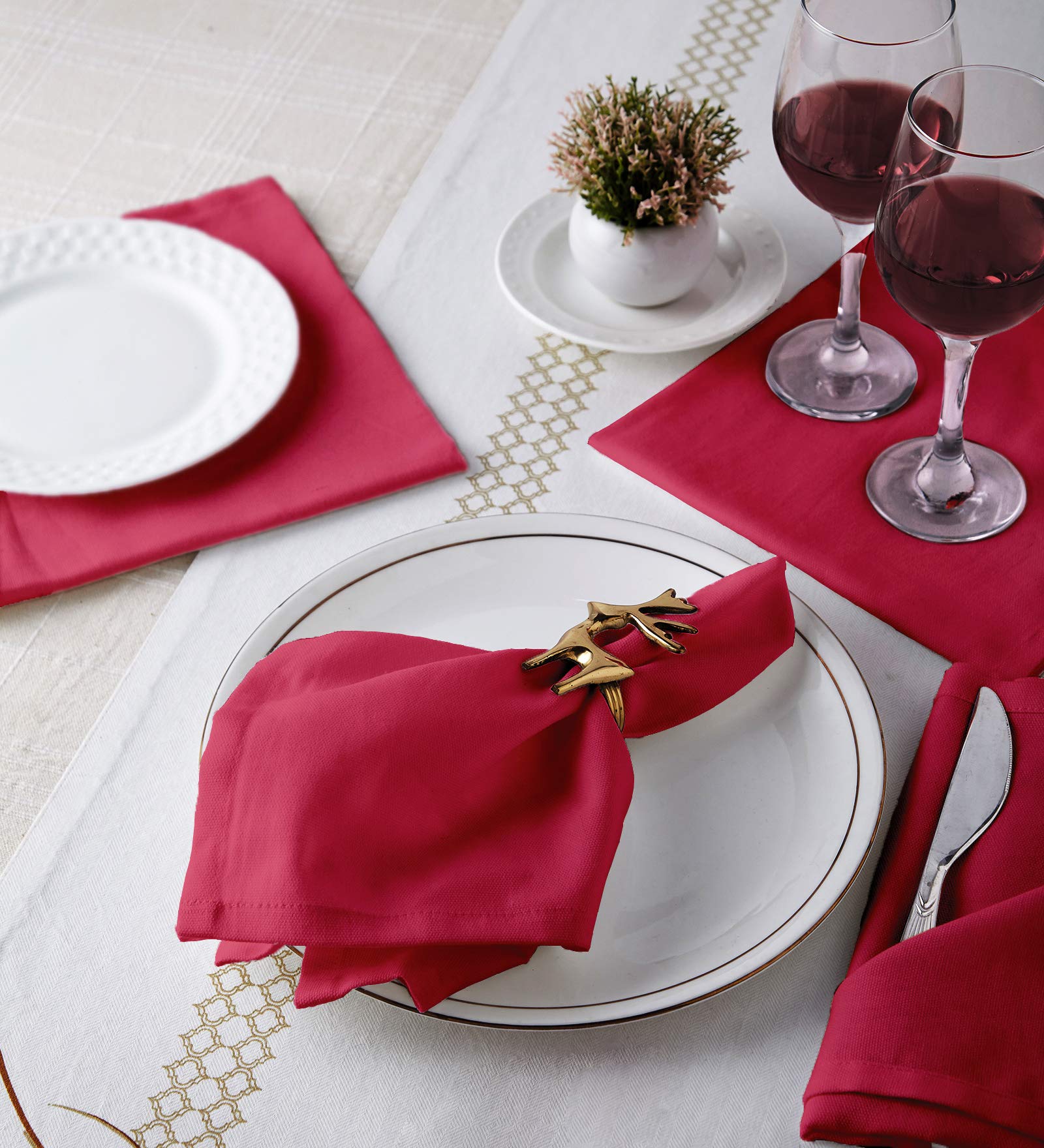 Encasa Xo Cotton Cloth Napkins | Set Of 12 | Size 17''X17'' | Hot Pink Solid Color | Machine Washable
