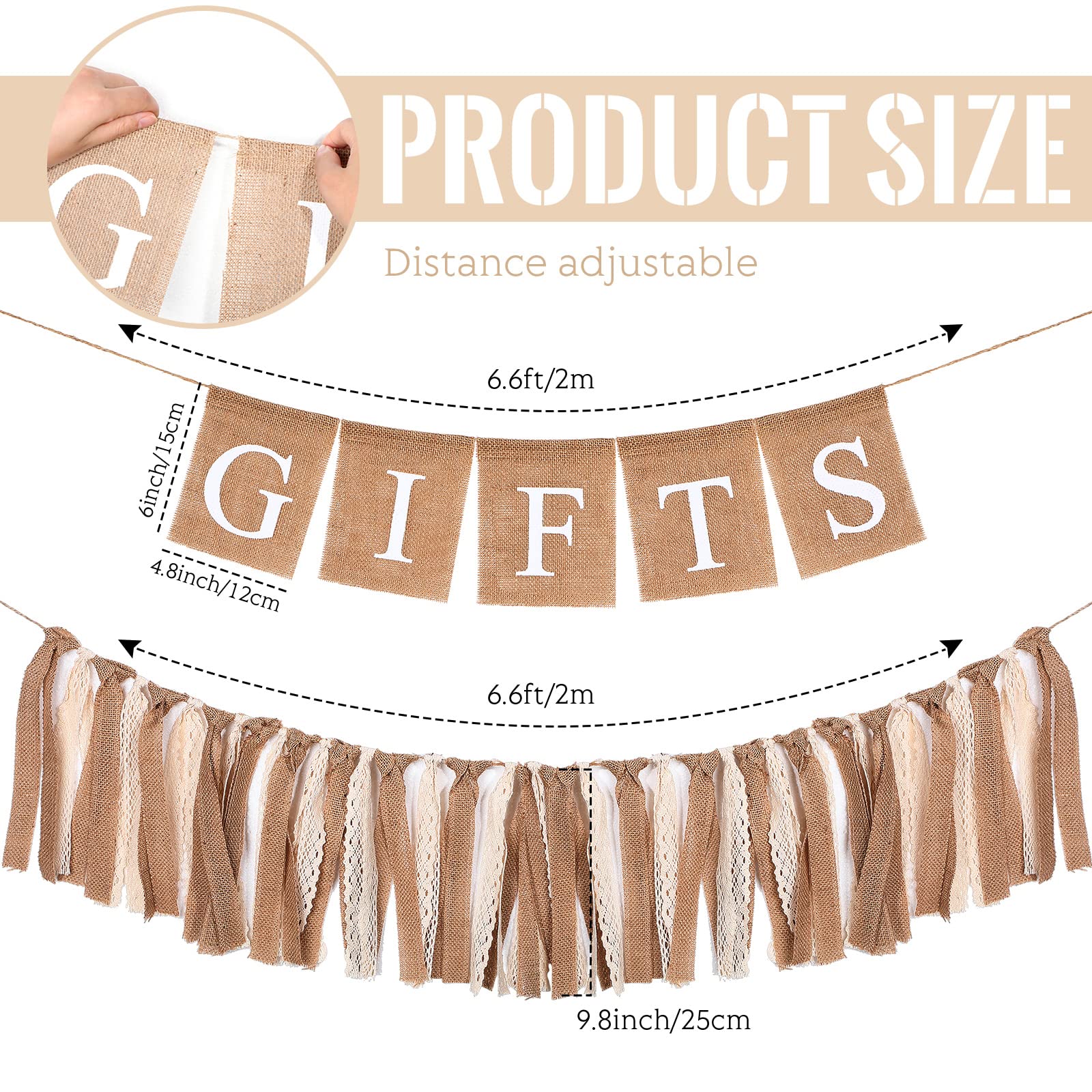 2 Pcs Boho Burlap Banner Baby Shower Decorations Set Include Rustic Gift Banner Decor Bunting Sign Bunting Gifts Sign Burlap Lac
