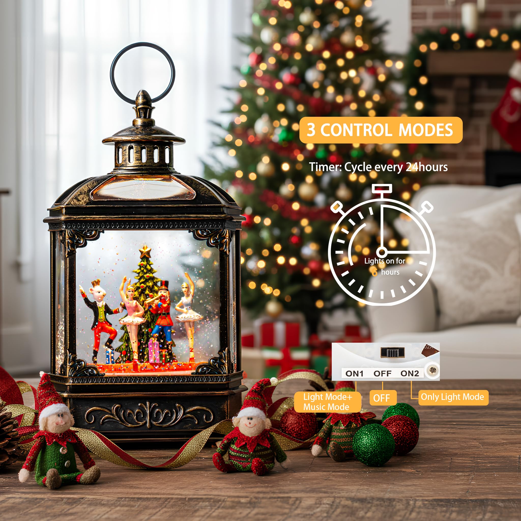 Christmas Snow Globe Lantern Lighted Nutcracker Suite Scene Musical Snow Water Lantern Swirling Glittering Home Decoration and G