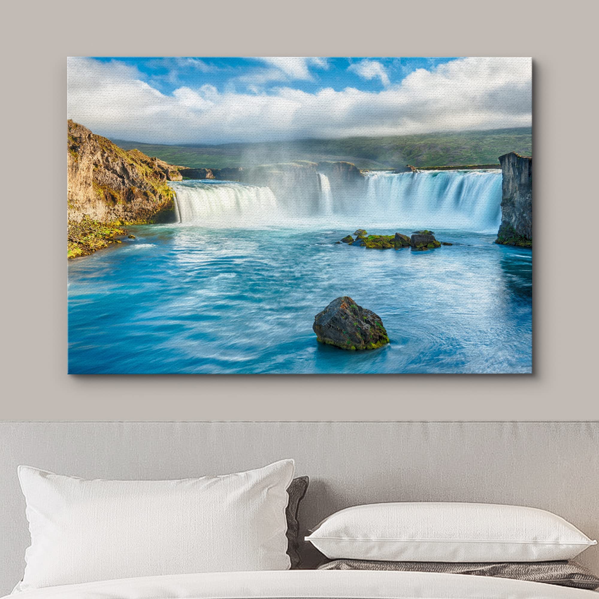 Wall26 Framed Canvas Print Wall Art Aerial View Of Icelandic Waterfall Nature Wilderness Photography Realism Chic Scenic Rustic