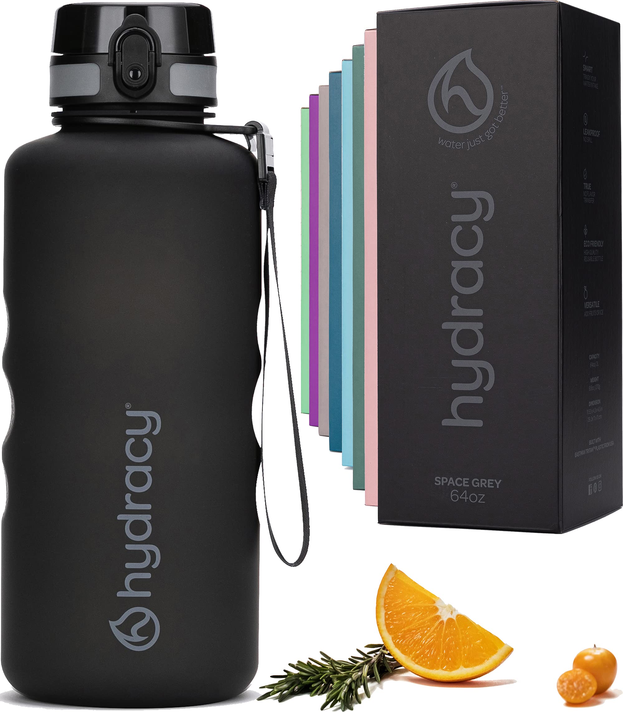 Hydracy 64 oz Motivational Water Bottle with Time Marker, 2 Liter Water Jug, Reusable Gym Water Bottle With Strap, Leak Proof Ch
