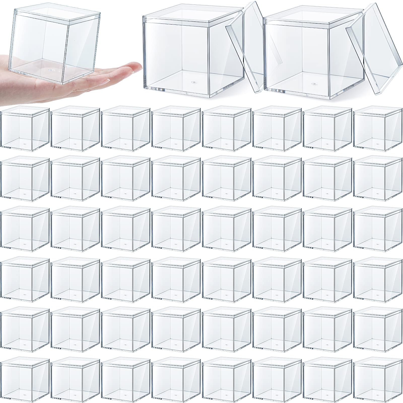 Yulejo Modern Transparent Acrylic Plastic Square Cube Storage Boxes with Lid, 2.56 x 2.56 x 2.56 Inch (26 Pieces)