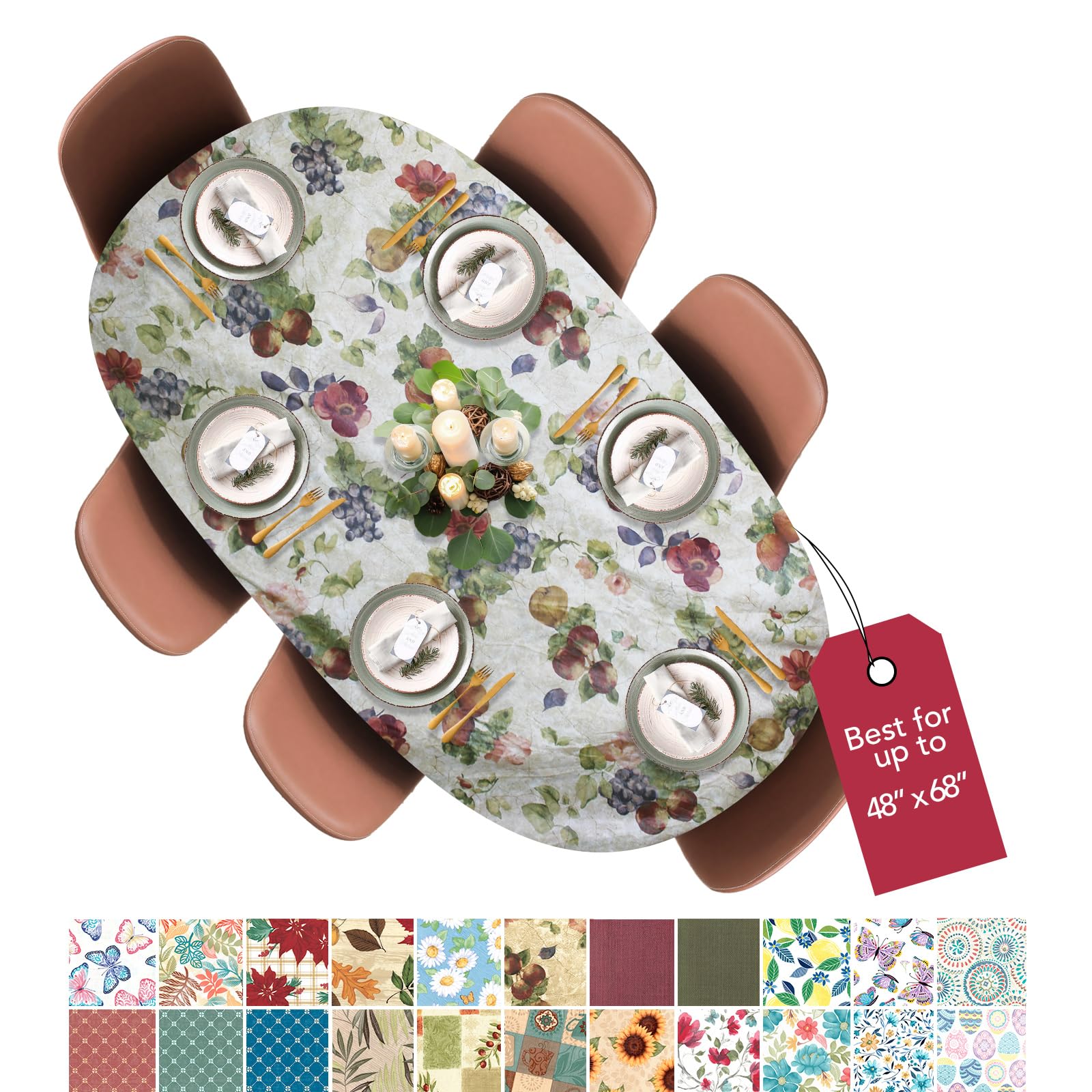 Covers For The Home Deluxe Elastic Edged Flannel Backed Vinyl Fitted Table Cover - Garden To Table Pattern - Round Oblong Oval -