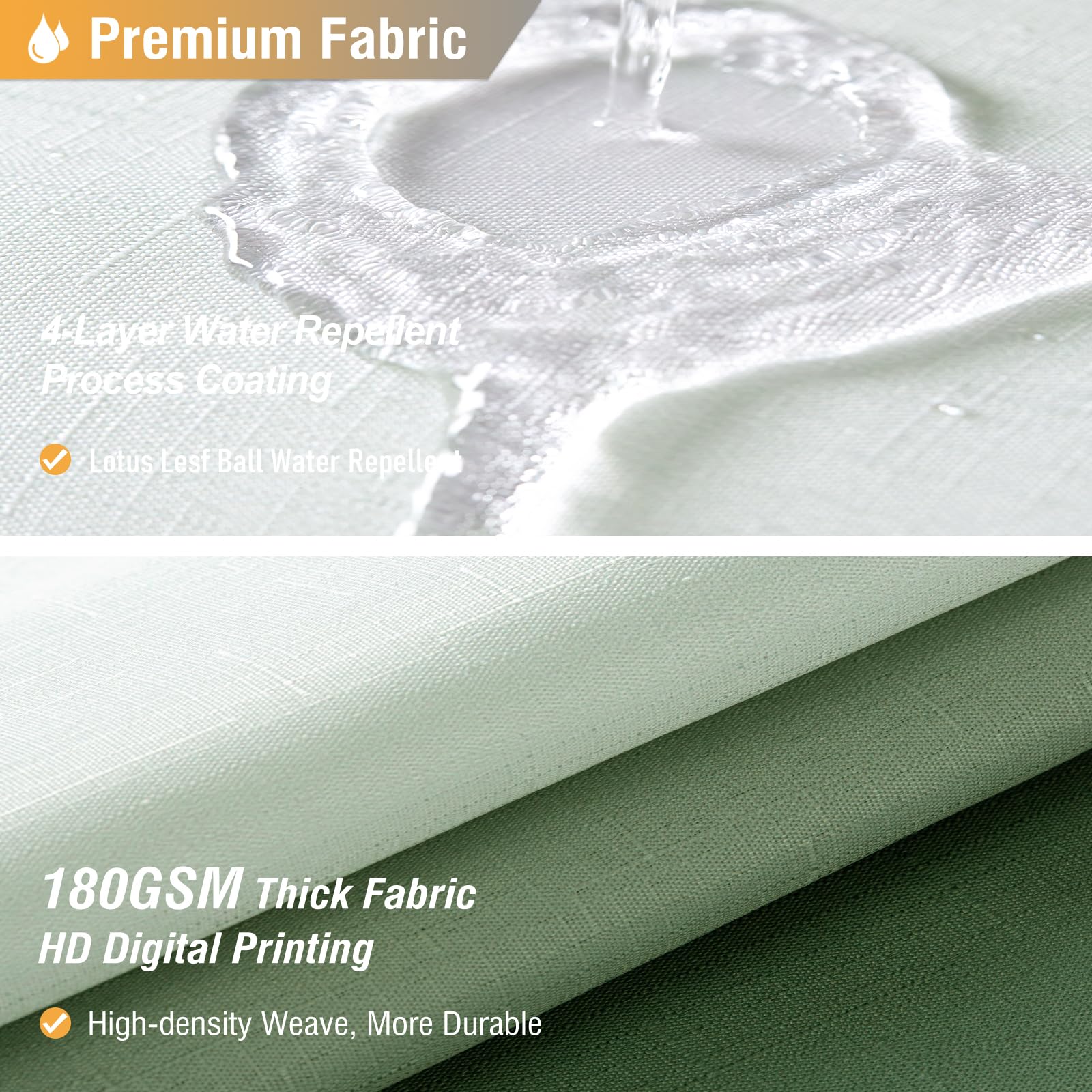 BTTN Sage Green Shower Curtain - Ombre Linen Textured Heavy Duty Fabric Shower Curtain Set with Plastic Hooks  Hotel Spa Luxury Neutral Cloth Shower Curtains for Bathroom  Water Repellent - 72x72