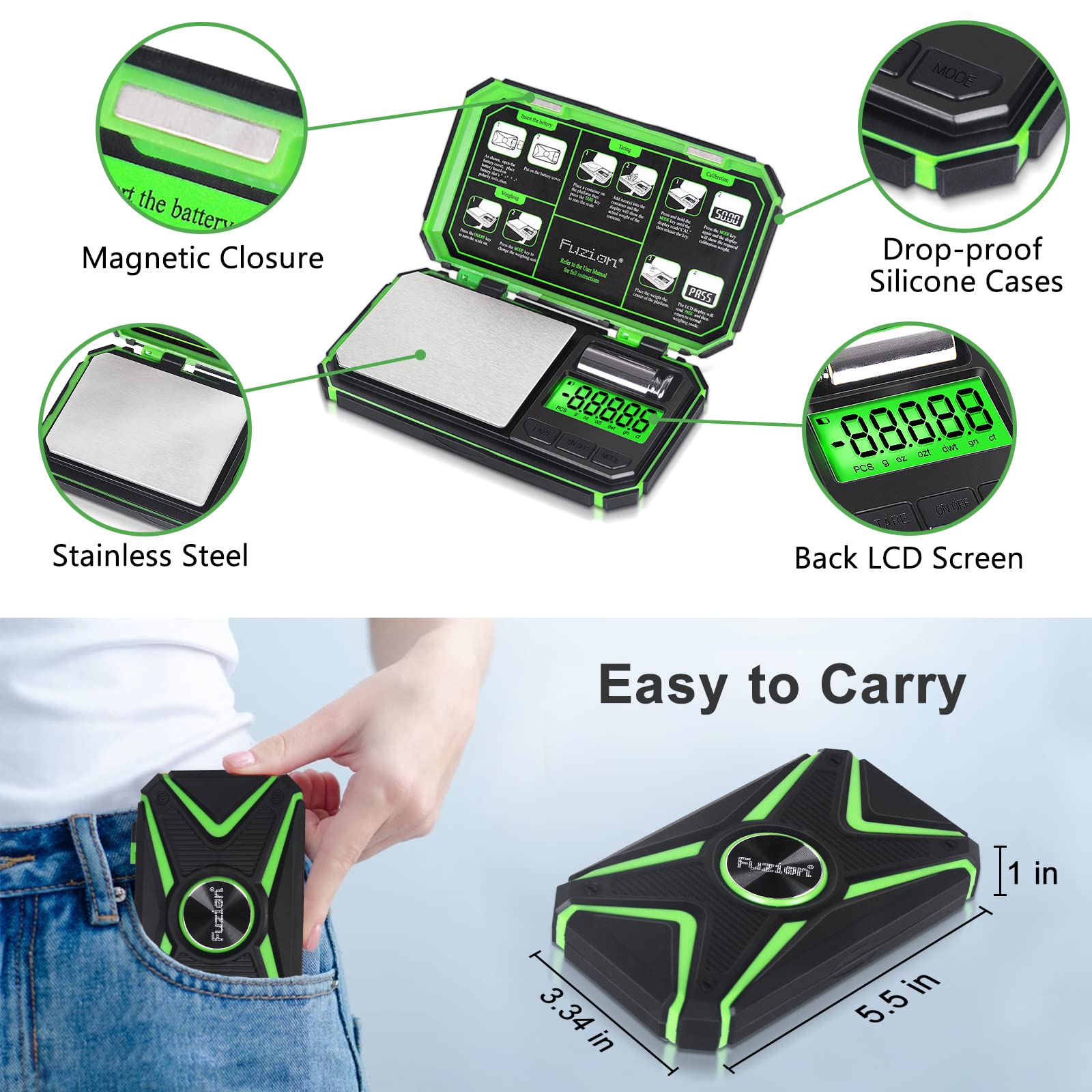 Fuzion Tu-X Digital Gram Scale, 200G/0.01G Pocket Herb Scale With 6 Units For Personal Hobbies, Small Scale .01 Gram Accuracy Me