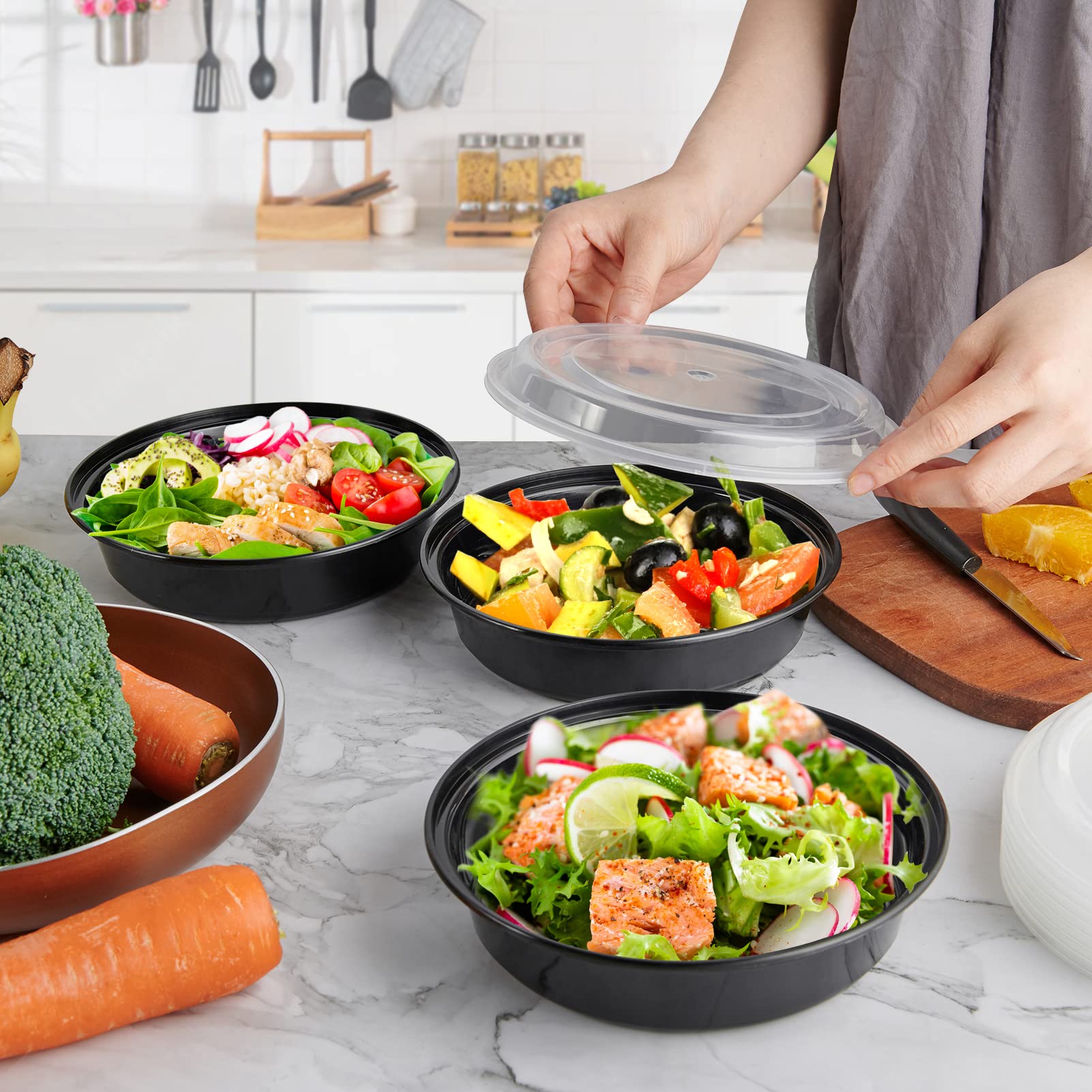 Muchii [50 Pack Meal Prep Container, 24 Oz Round To Go Containers With Lids, Plastic Containers For Food Microwave And Freezer S