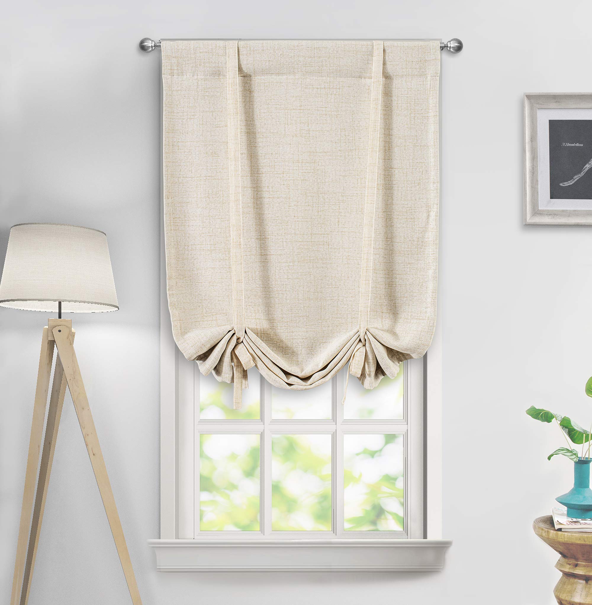 DriftAway Double Layer Linen Blackout Tie Up Curtains Thermal Insulated Fully Lined Balloon Roman Shade Bathroom Window Adjustab