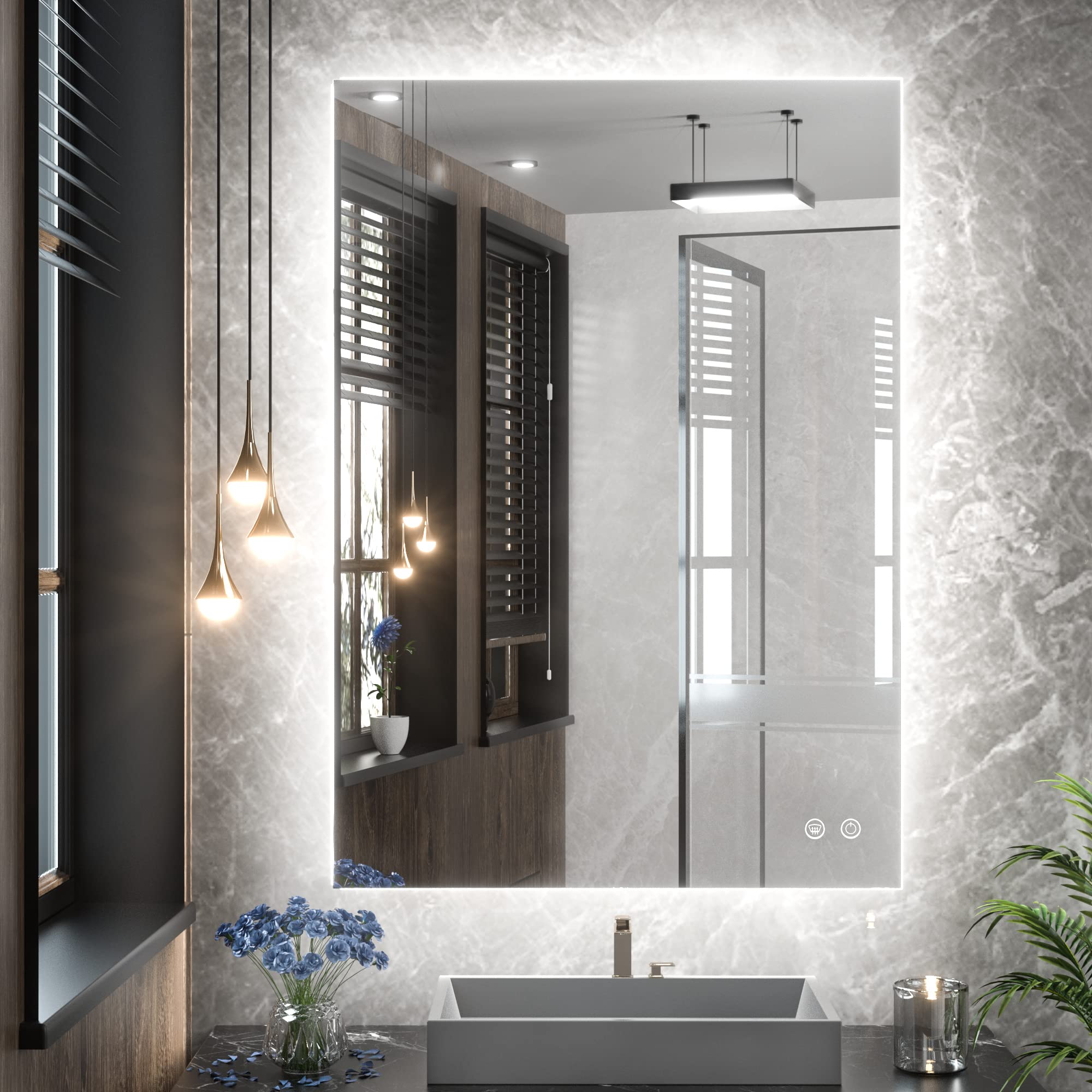 Tetote 20 X 28 Led Backlit Bathroom Mirror With Light,3Color White/Warm/Natural,Anti-Fog Lighted Mirror,Dimmable,Vanity Mirror,W