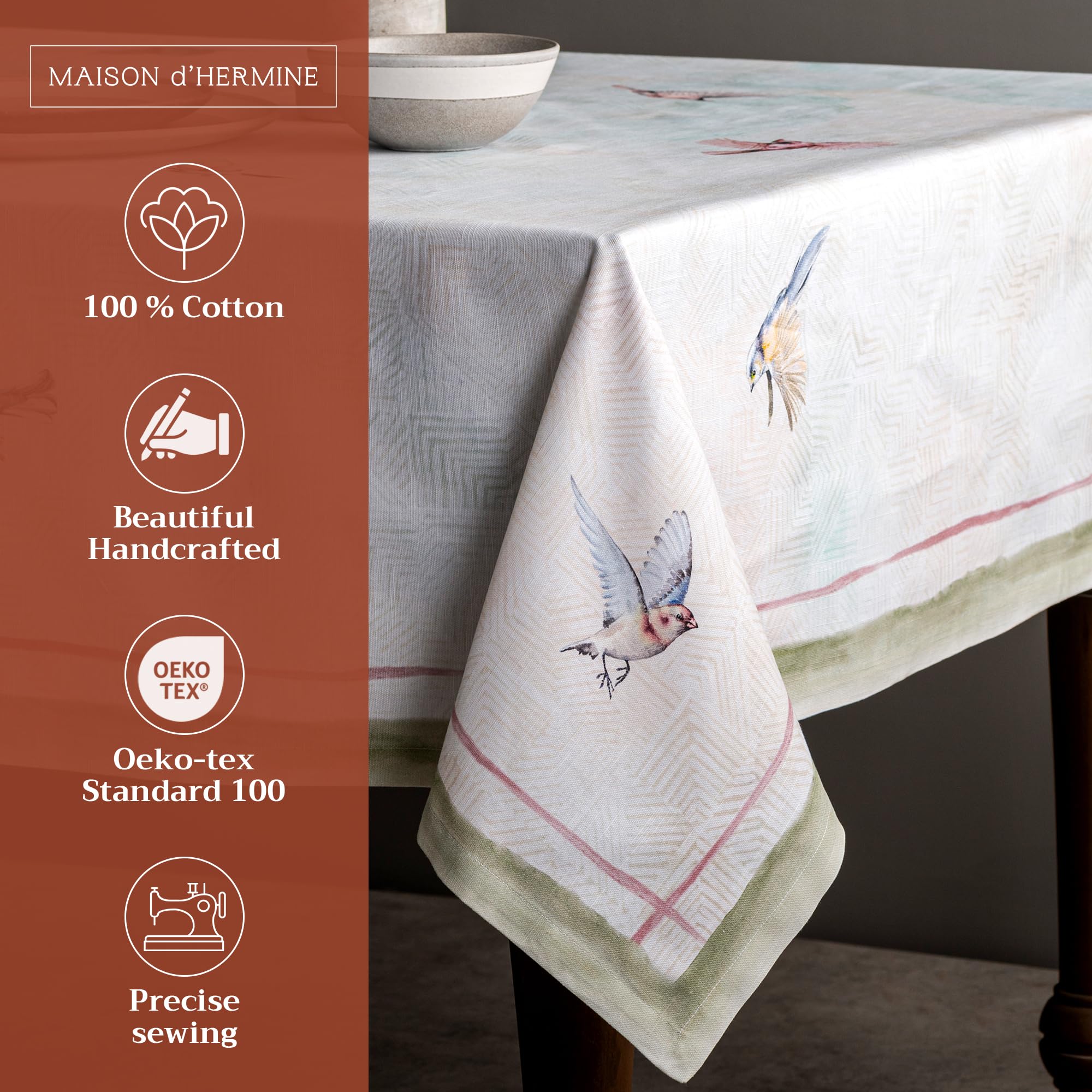 Maison d Hermine Table Cloth Rectangle Table 100% Cotton 70 x 108 Inches Tablecloth Reusable Decorative for Dining Room, Farmho