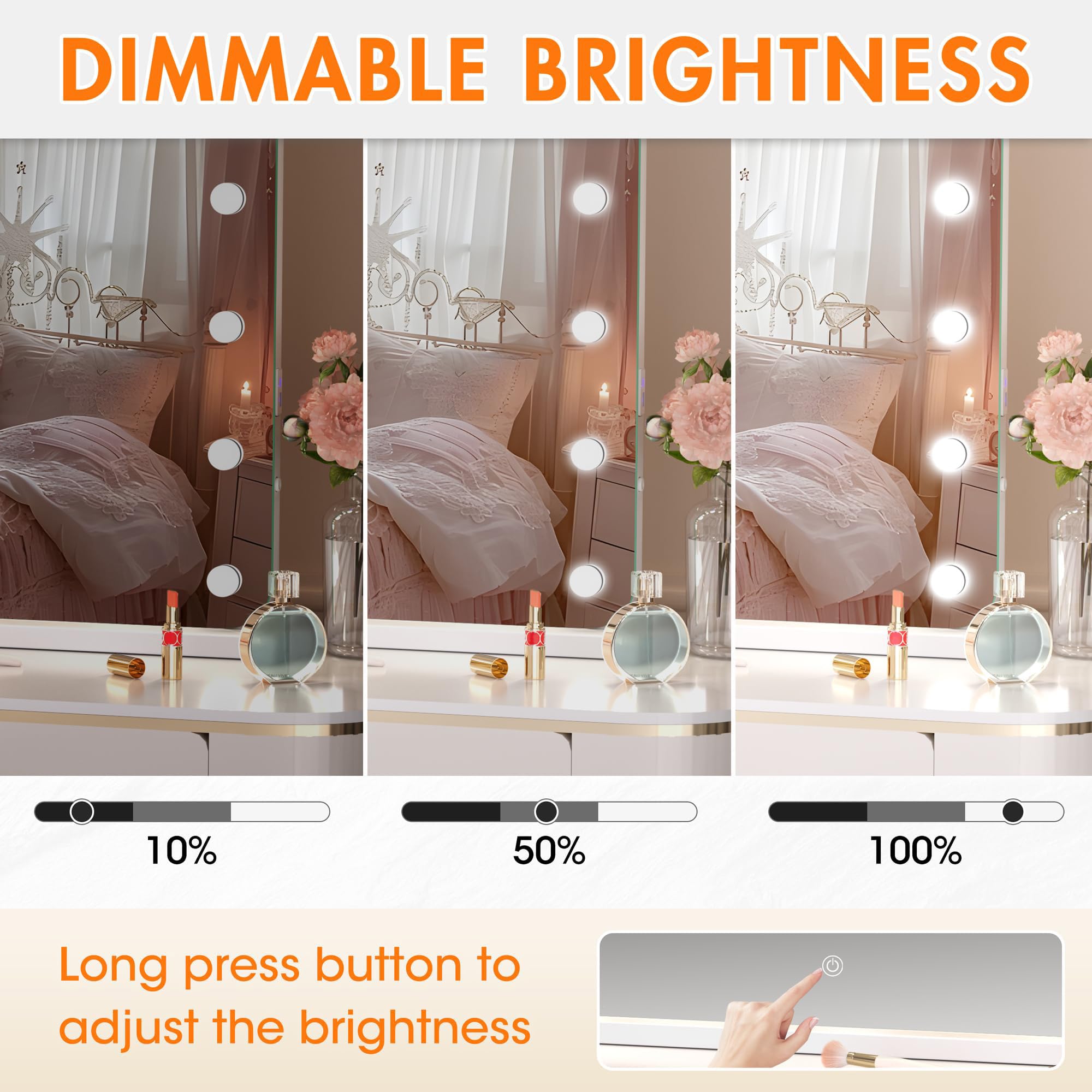 36''X24'' Hollywood Vanity Mirror With Lights, Lighted Makeup Mirror With 16 Dimmable Led Bulbs, 3 Color Lighting Modes & Steple