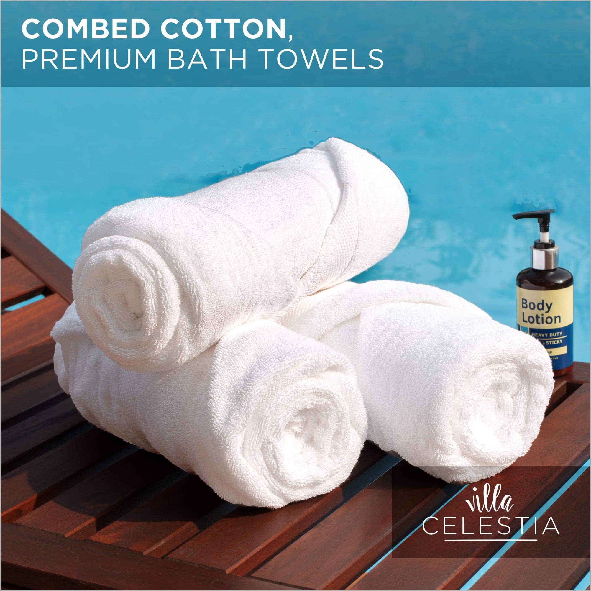 Villa Celestia 600 Gsm 100% Cotton Bath Towels, White, Set Of 2, Highly Absorbent, Plush, Soft, Quick Dry, 2 Pieces Combed Cotto