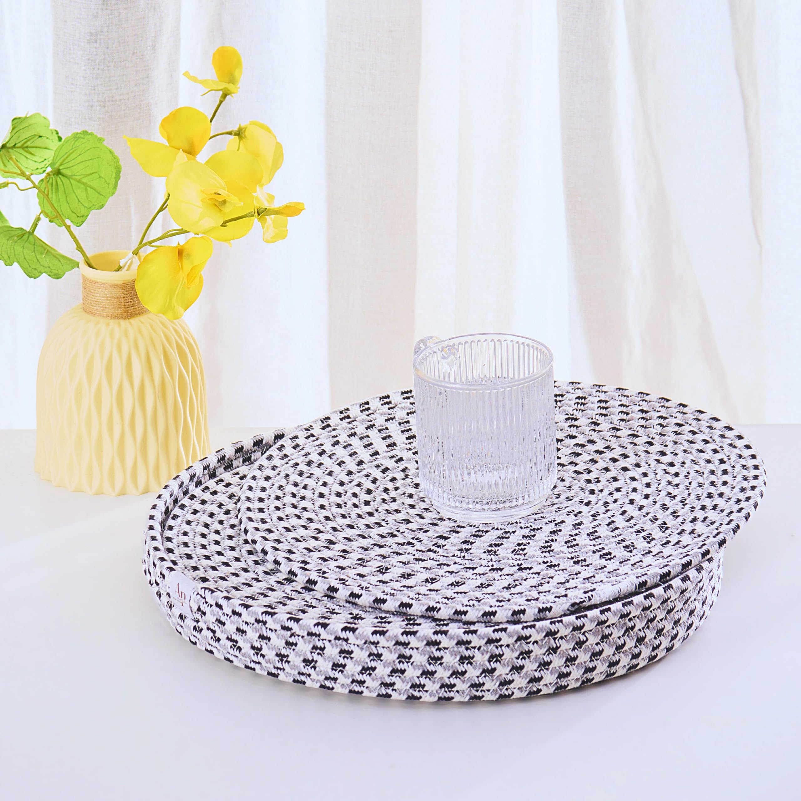 Art Pinecone'S Woven Cotton Rope Round Placemats Set Of 4 With Holder Included, Non-Slip, And Heat Resistant For Your Perfect Ta