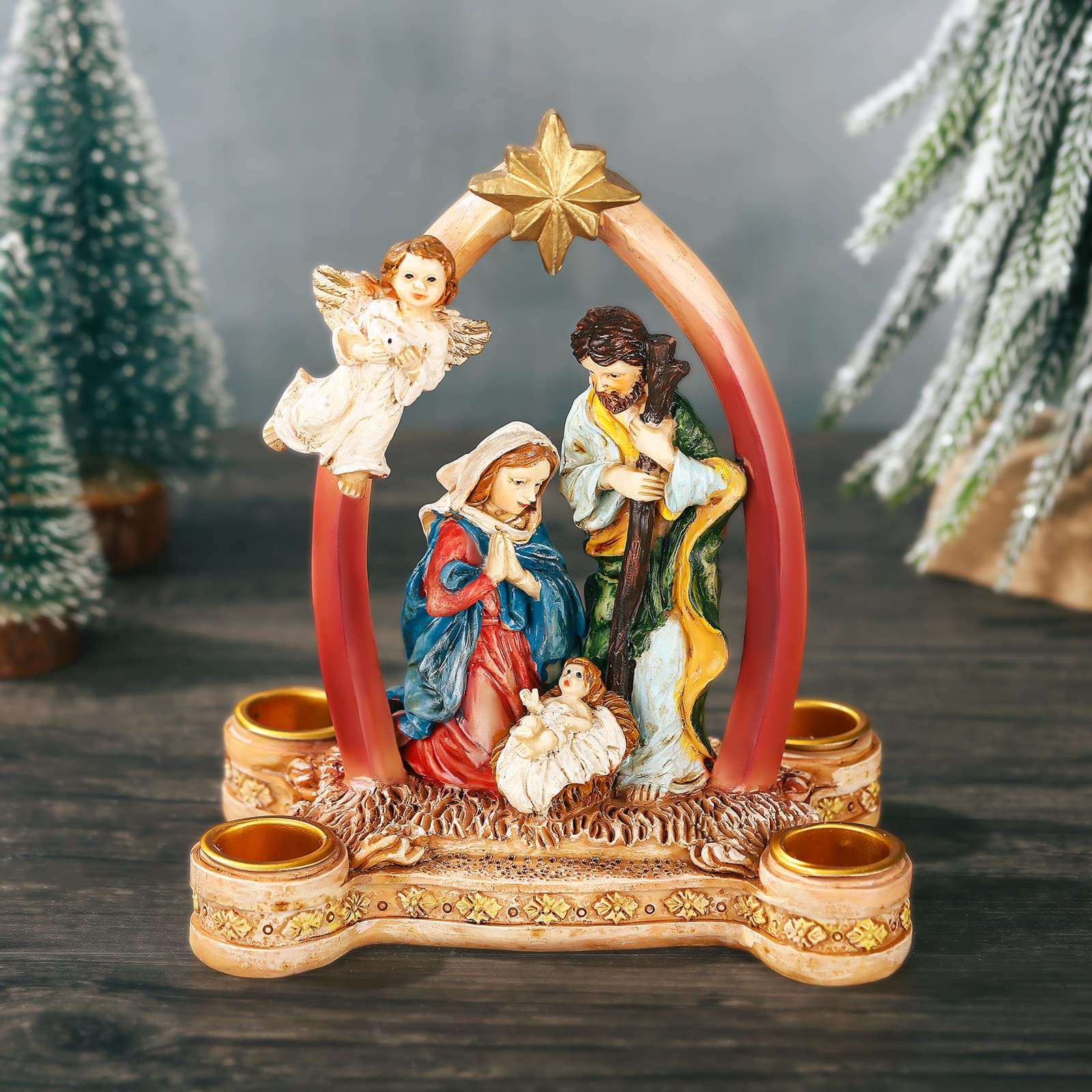 Nativity Advent Candle Holder Decoration, Christmas Nativity Scene Candle Holder Candlestick Holders Advent Wreath Candle Holder