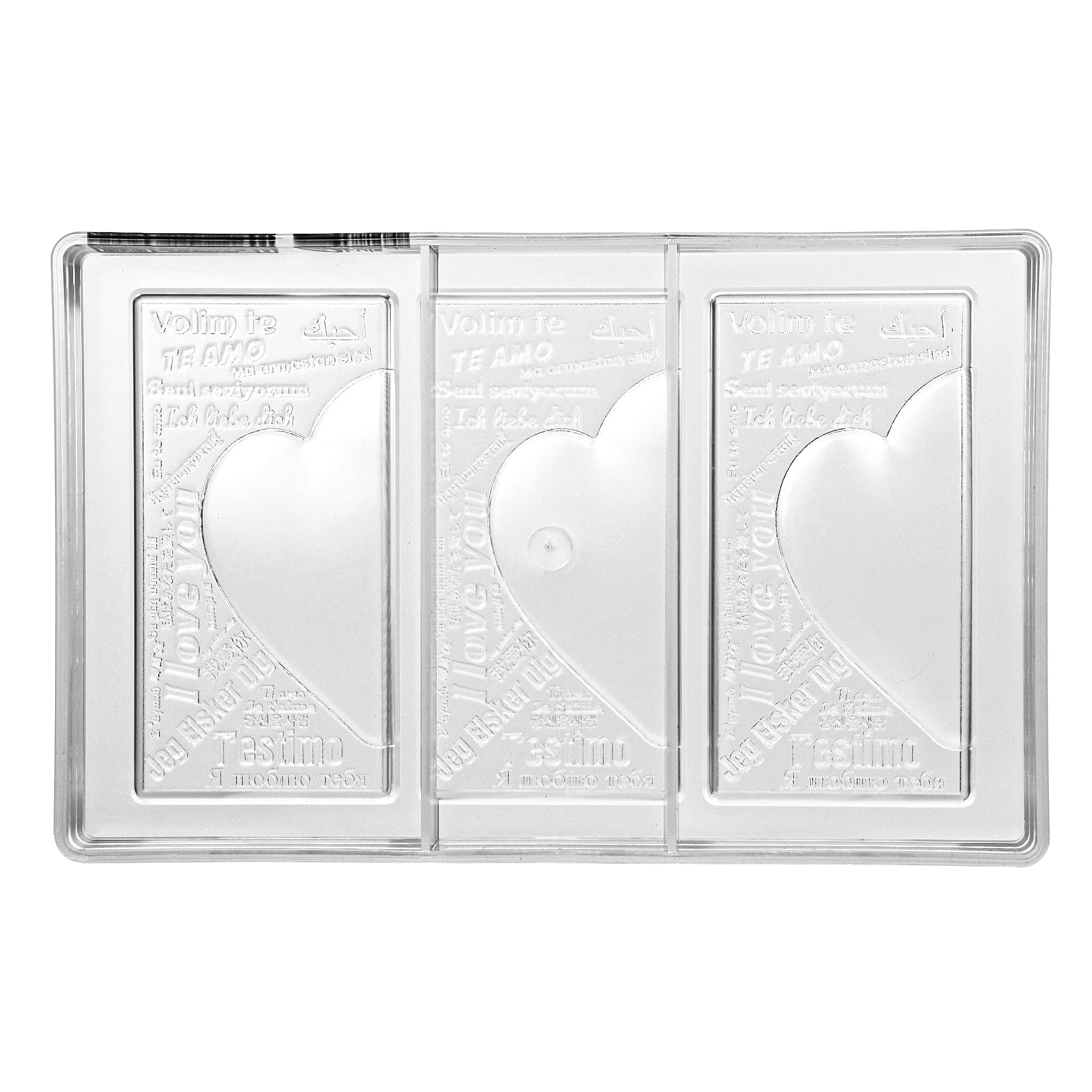 Greyas Cm 3844 Louis Amado Clear Polycarbonate Chocolate Mold Candy Mould With 3 Heart-With-Love-Messages-Rectangular-Tablet Cav