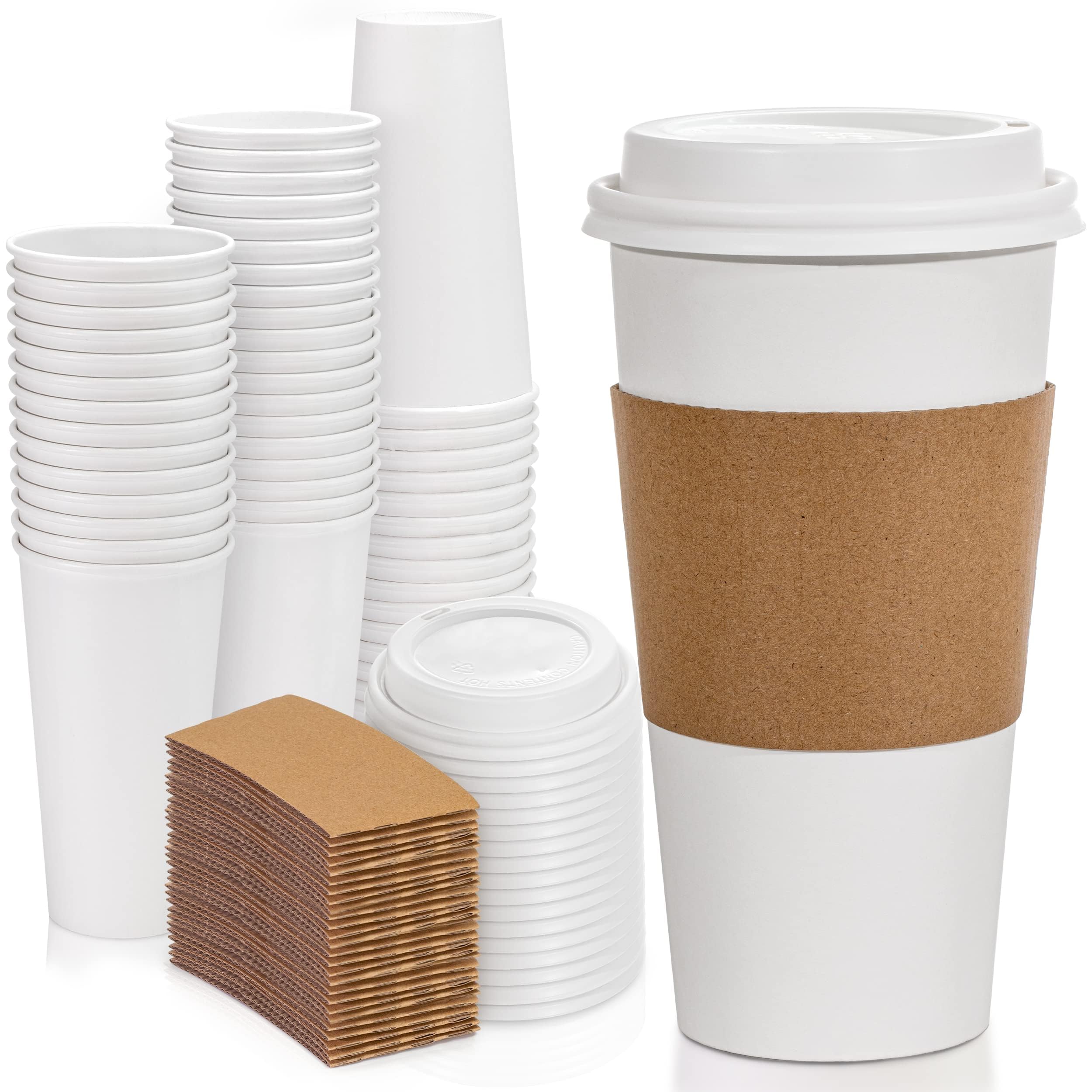 Fit Meal Prep 50 Pack 20 Oz Disposable Coffee Cups With Lids, Sleeves And Stirrers, Premium To Go Coffee Cups With Lids, Durable
