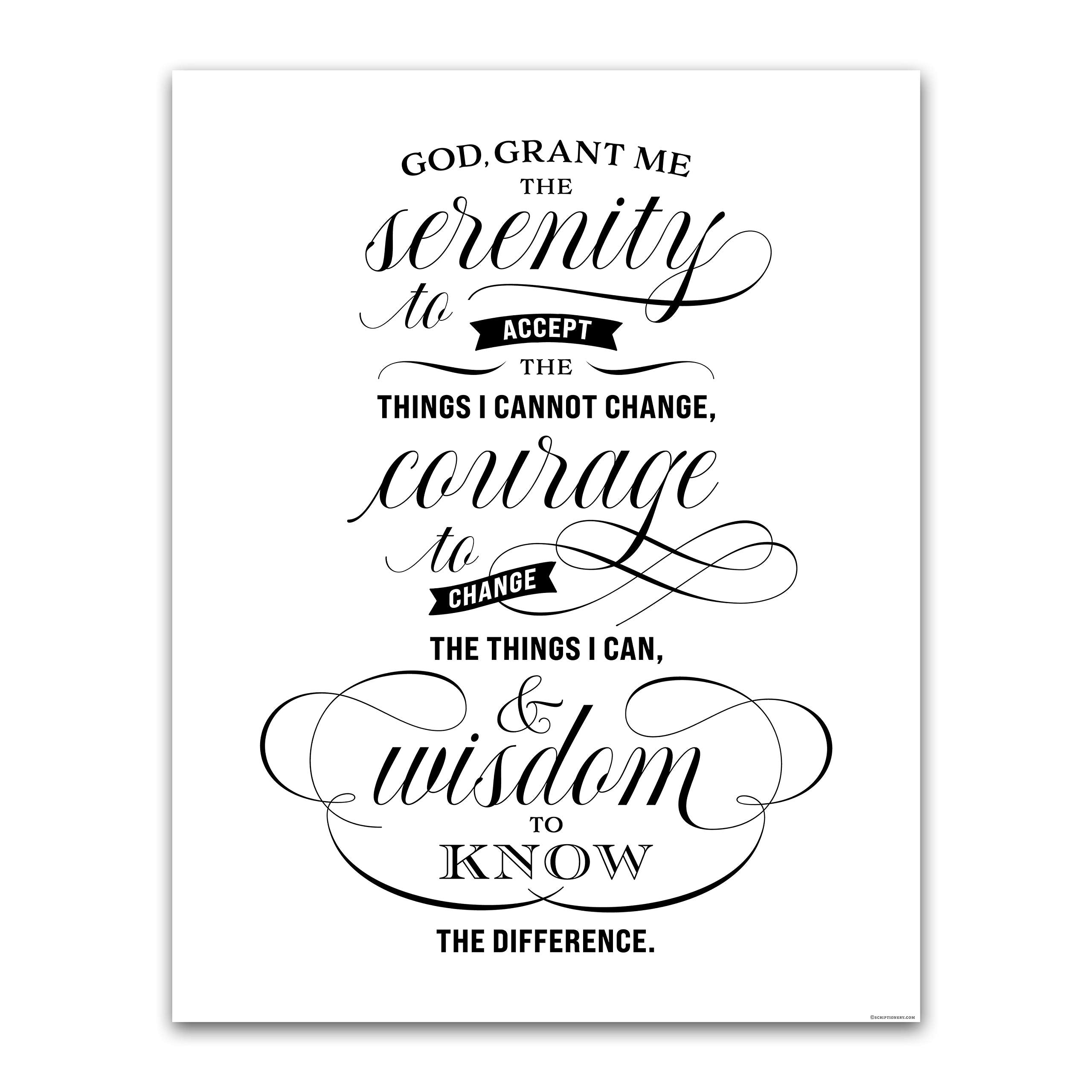 Scriptionery Serenity Prayer Wall Art - Unframed 11X14 Christian Home Decor, Black And White Calligraphy, Inspirational Wall Dec