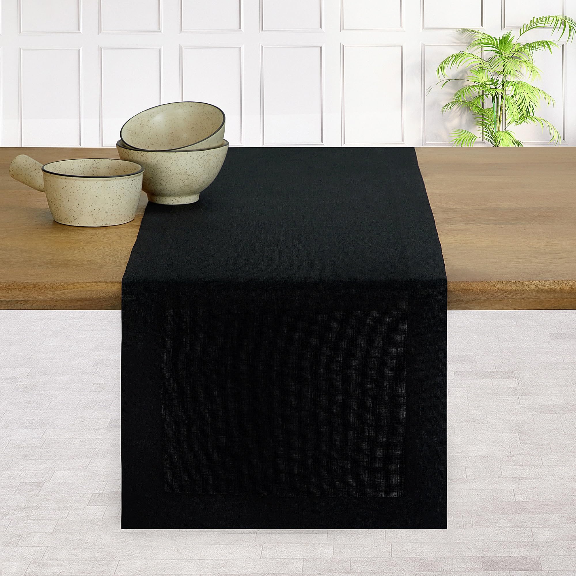 D'Moksha Black Table Runner 120 Inches Long, Linen Table Runner, Halloween Table Runner, Long Table Runner For Fall, Thanksgivin