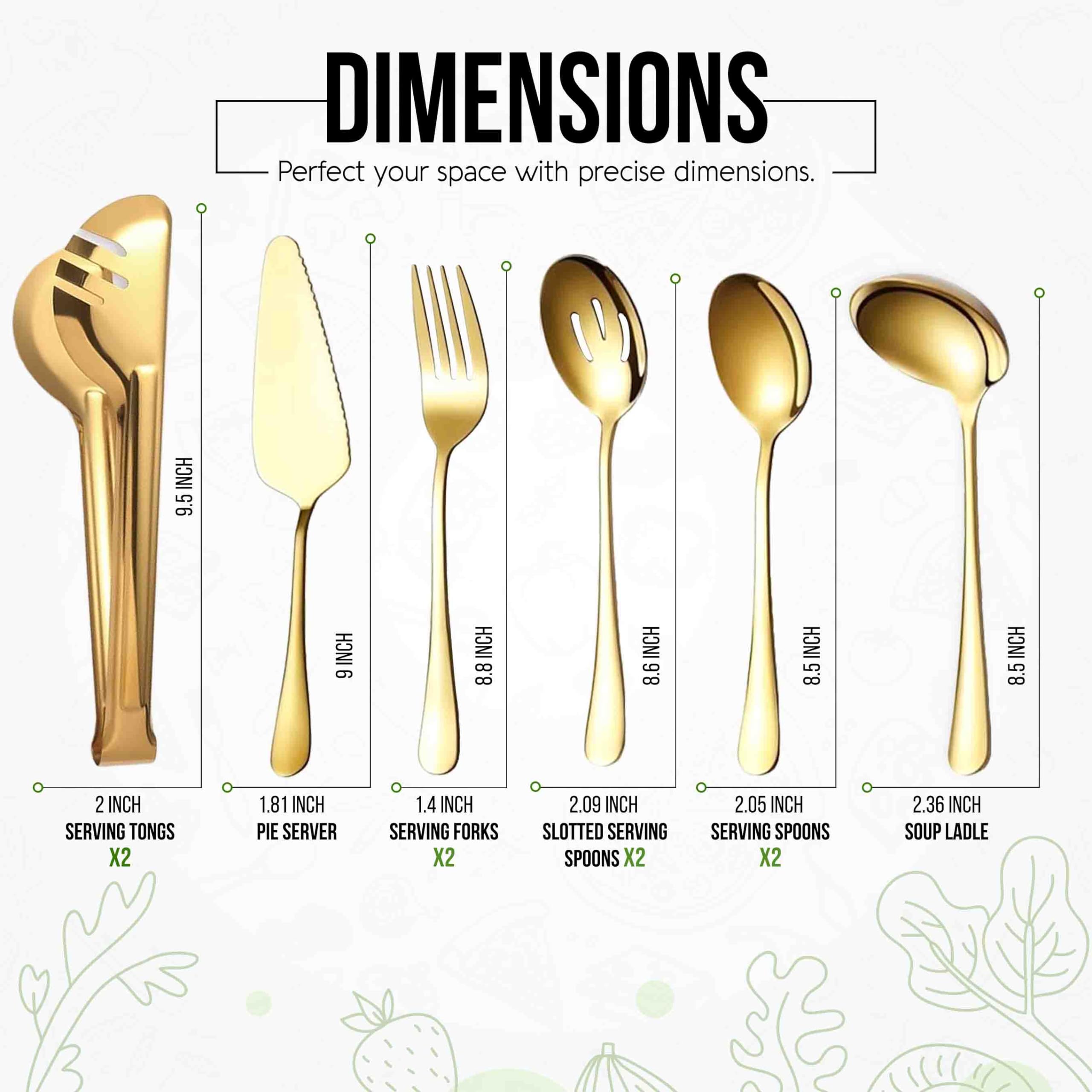 Nexneom Serving Utensils Set Gold 10-Piece - Stainless Steel Stunning Mirror-Finish, Lightweight, Dishwasher Safe - Includes Slo