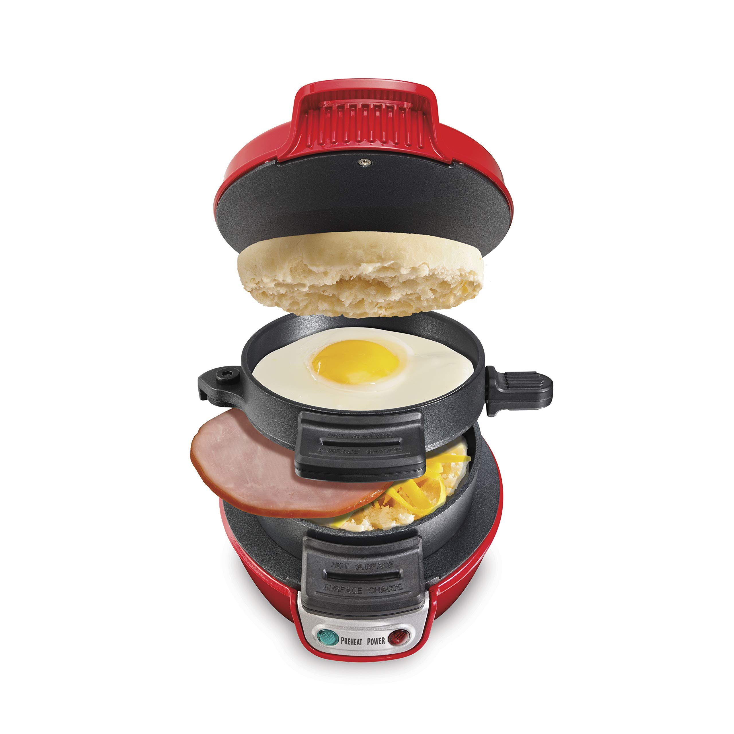 Hamilton Beach Breakfast Sandwich Maker With Egg Cooker Ring, Customize Ingredients, Perfect For English Muffins, Croissants, Mi