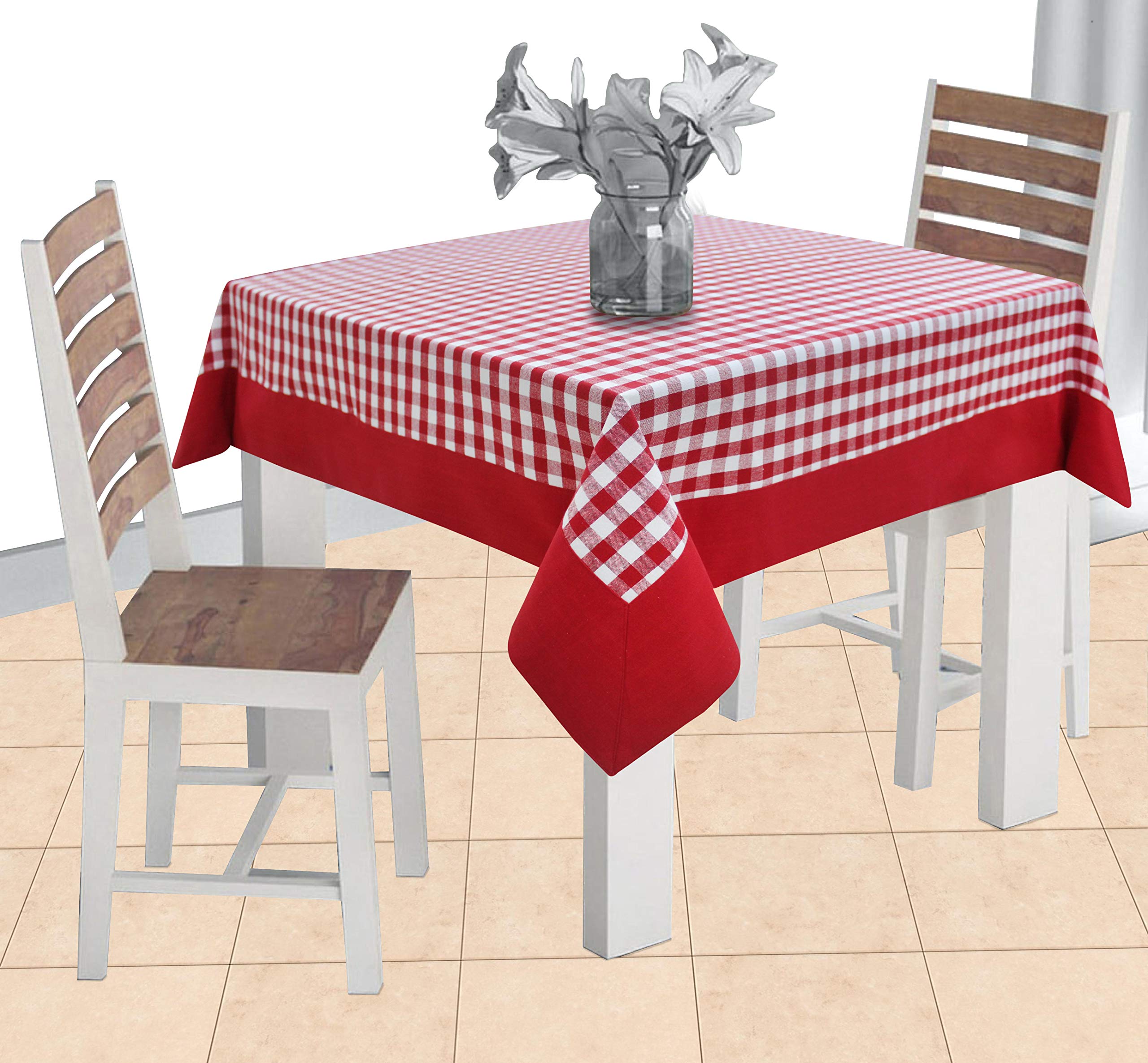 AIRWILL Cotton Checkered Pattern 2 Seater Table Cloth Pack of 1 pc (Red)