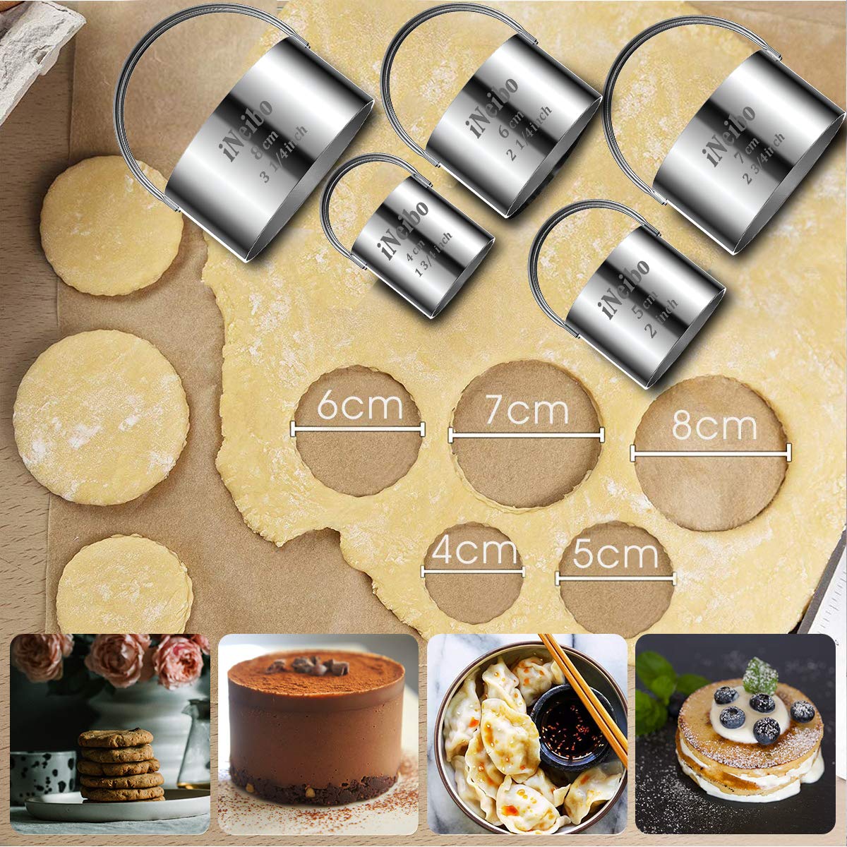 Ineibo Biscuit Cutter Set, Cookie Cutter, Round Shape Circle Scone Cutters, Pastry Dough Baking Cutter, Shapes Pastry Cutter For