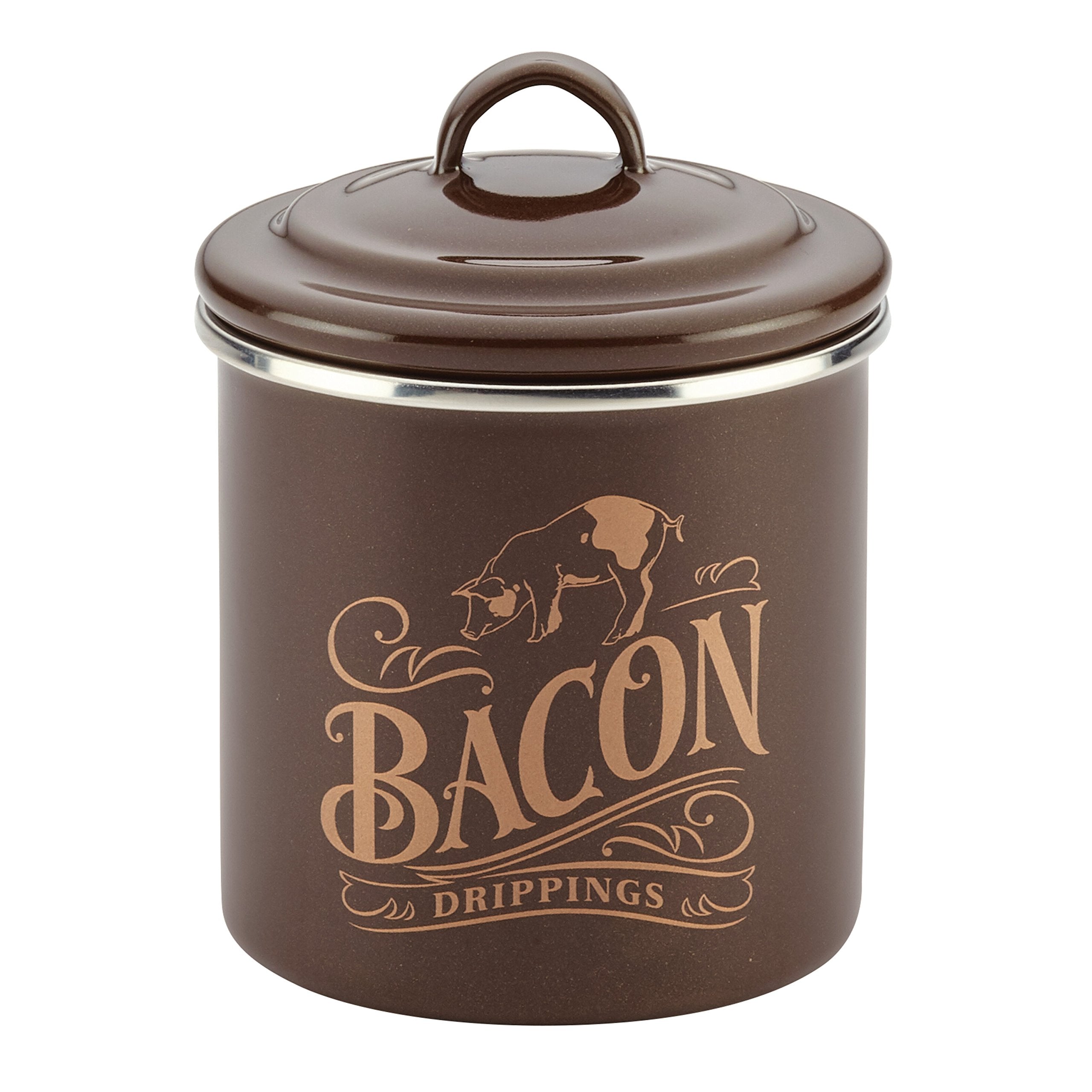 Ayesha Curry Enamel On Steel Bacon Grease Can / Bacon Grease Container - 4 Inch, Brown