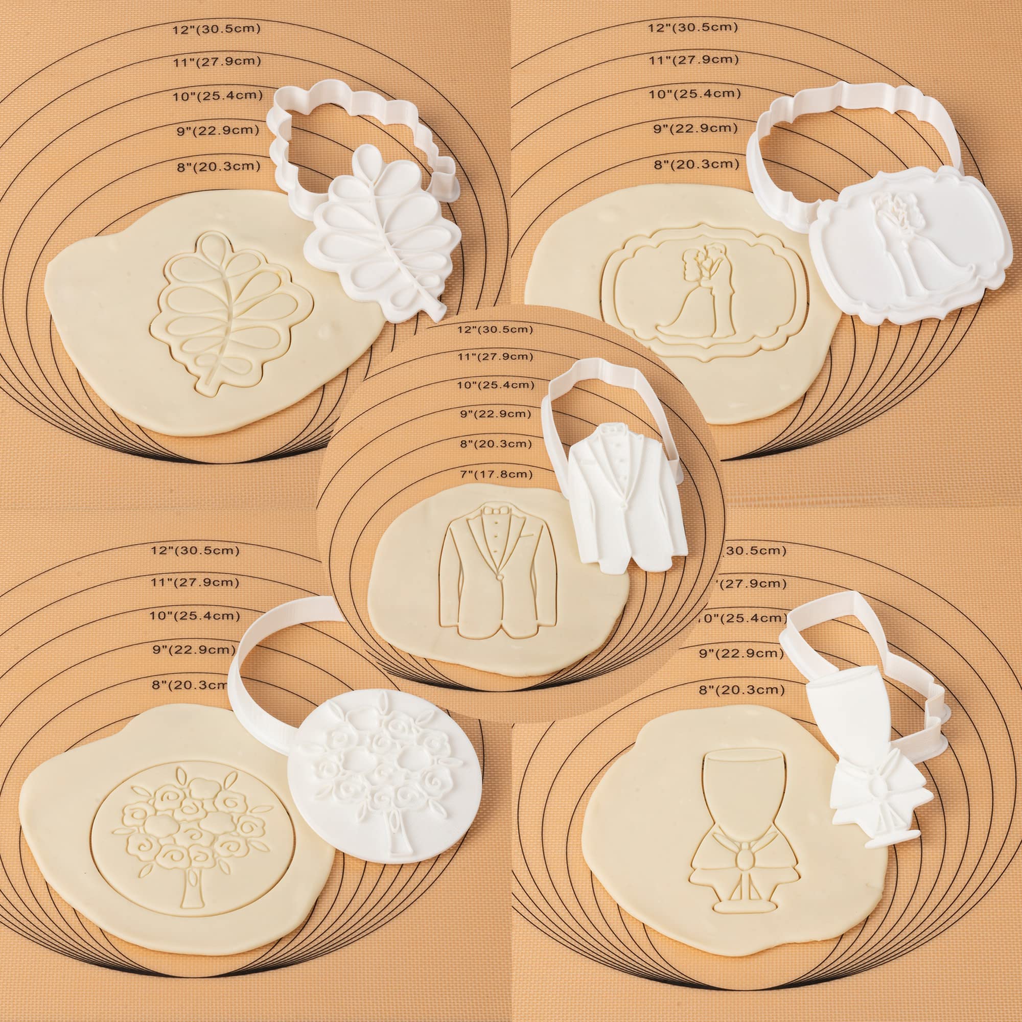 Flycalf Love Cookie Cutters Set Of 11 With 3D Stamper Pla Kitchen Cake Wedding Dress Love Ring Shapes For Kids 3'' Baking Emboss
