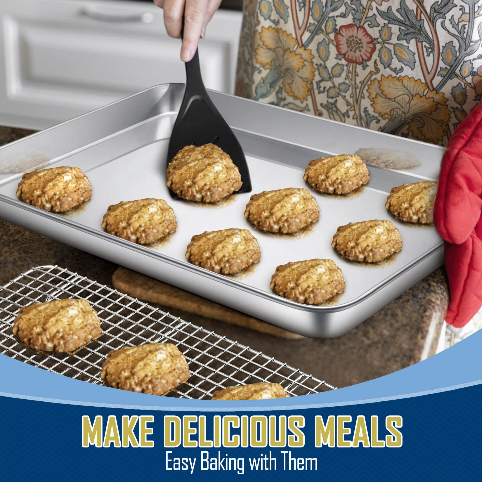 17.5 Inch Baking Sheet Pan With Rack Set, Joyfair Stainless Steel Half Size Oven Cookie Sheet Tray With Cooling Rack, Non-Toxic