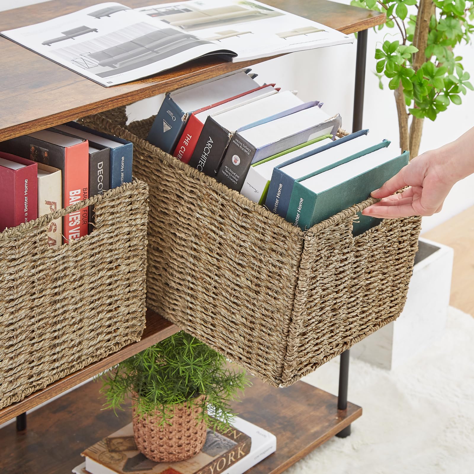 Vagusicc Jumbo Wicker Basket, Set Of 2 Woven Seagrass Storage Baskets For Organizing, Foldable Rectangular Storage Organizer Bas
