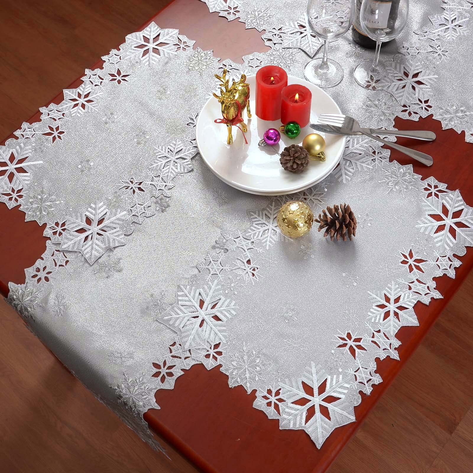 Simhomsen Embroidered Snowflakes Table Placemats For Christmas Holiday And Winter (Silver, 13