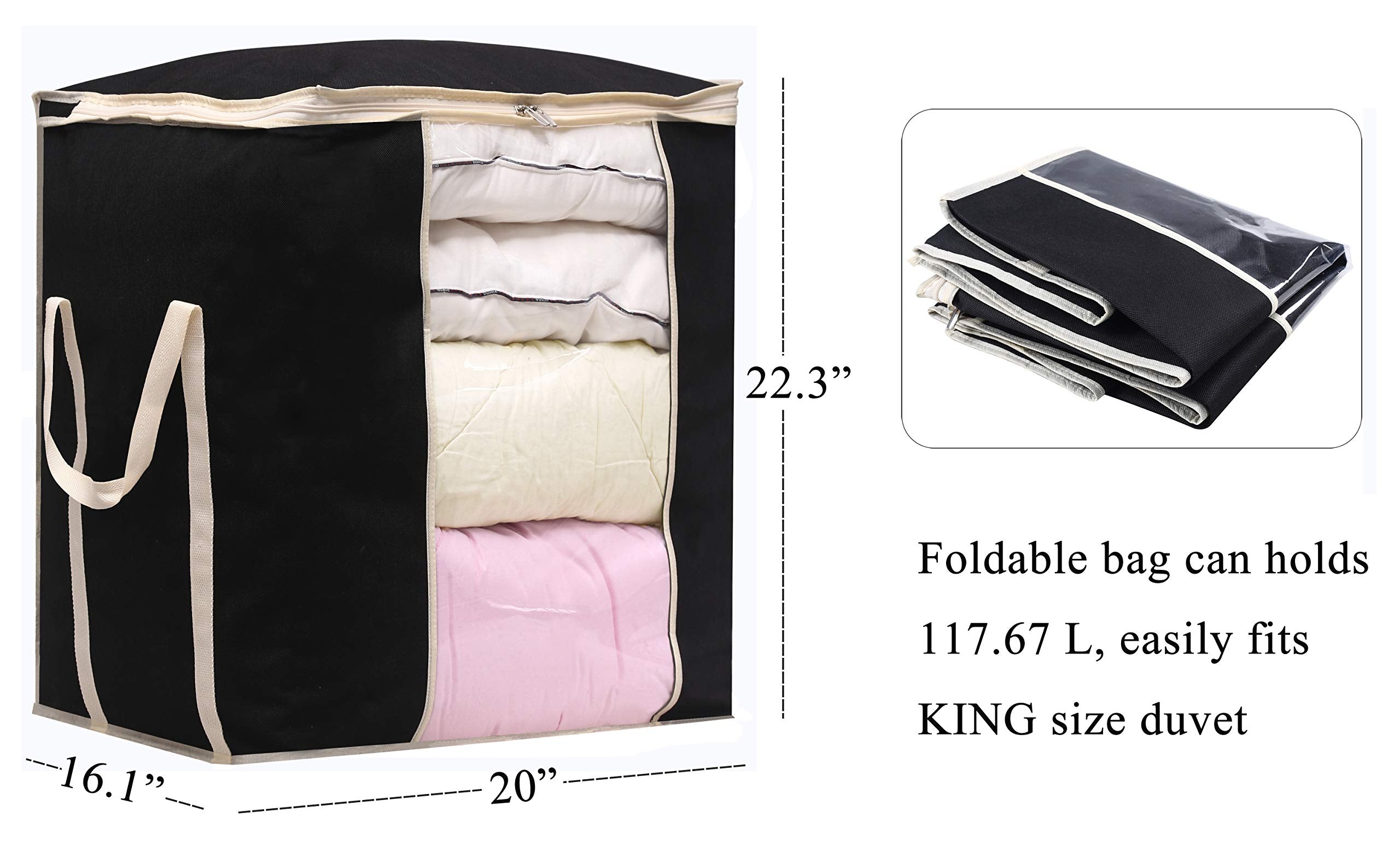 MISSLO King Comforters Storage Bag 120L for Blankets Clothes Sweaters Beddings Organizer with Reinfored Handles Non-Metal Fabric