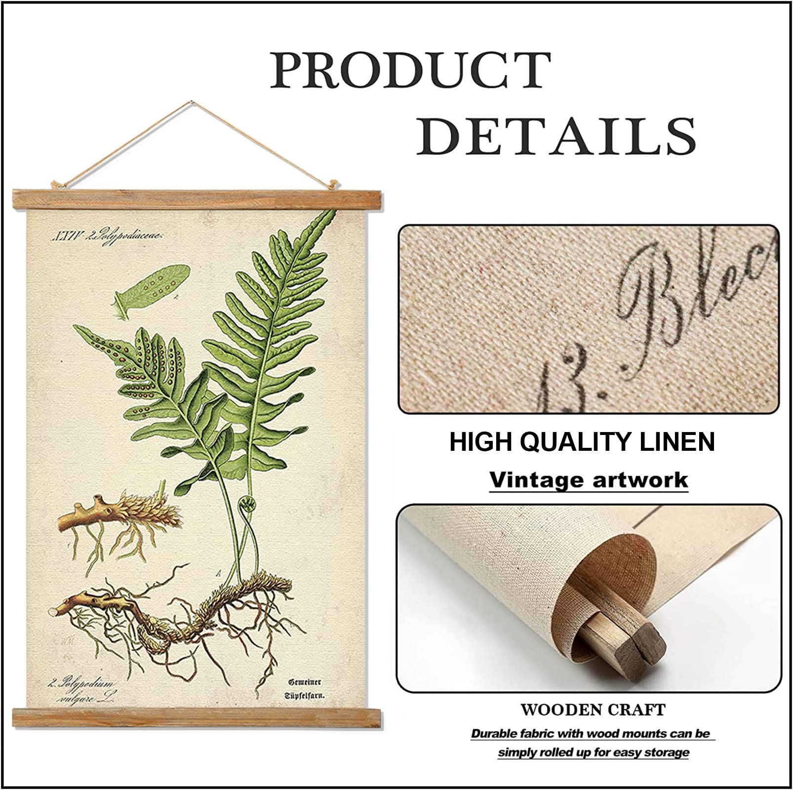 2 Pack Vintage Botanical Wall Art Prints, Printed On Linen With Natural Wooden Frames, For Living Room Office Bedroom