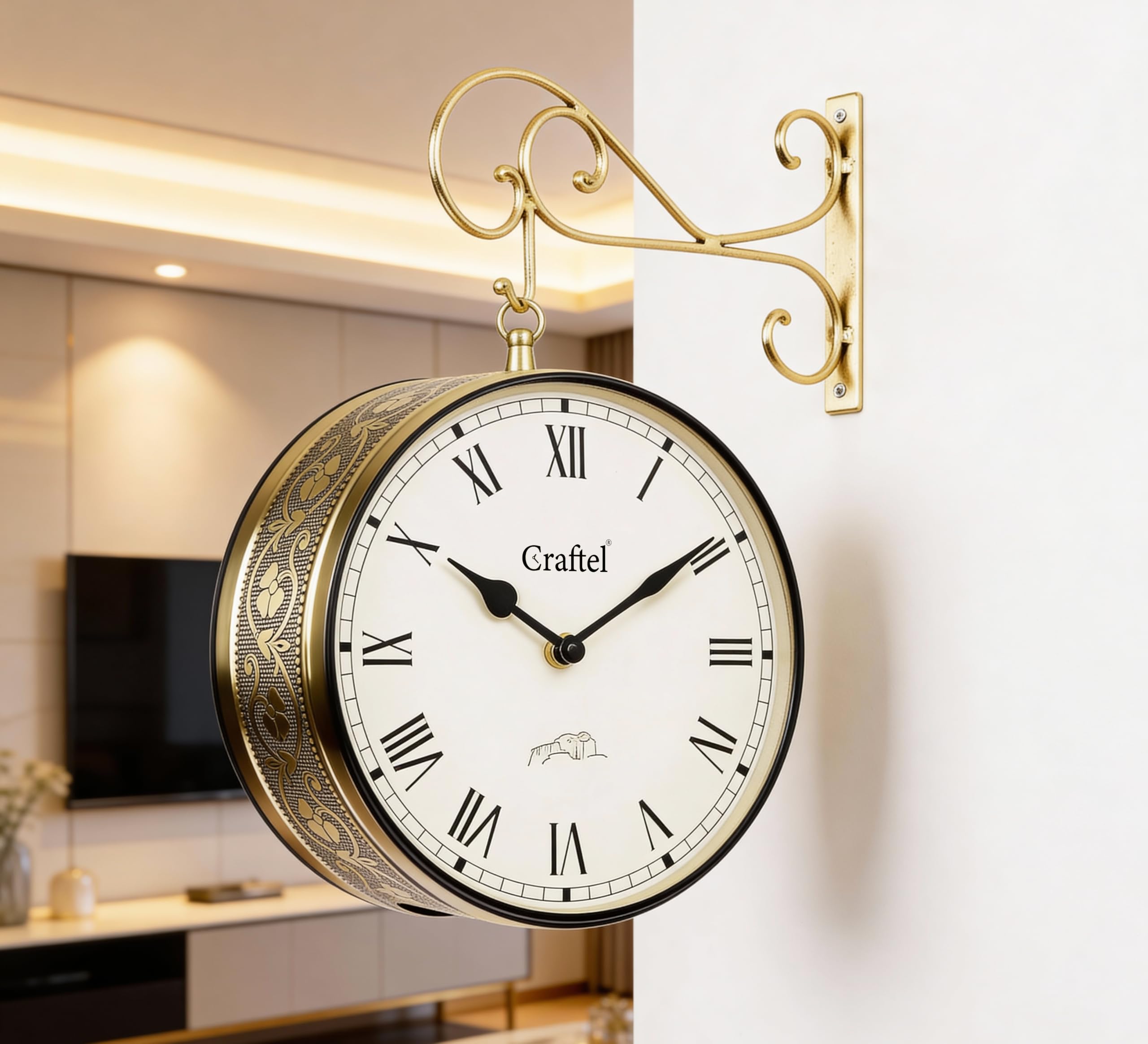 Craftel Metal Roman Dial Double Sided Railway Station Analog Wall Clock Vintage Hanging Clock For Living Room Home And Office (G