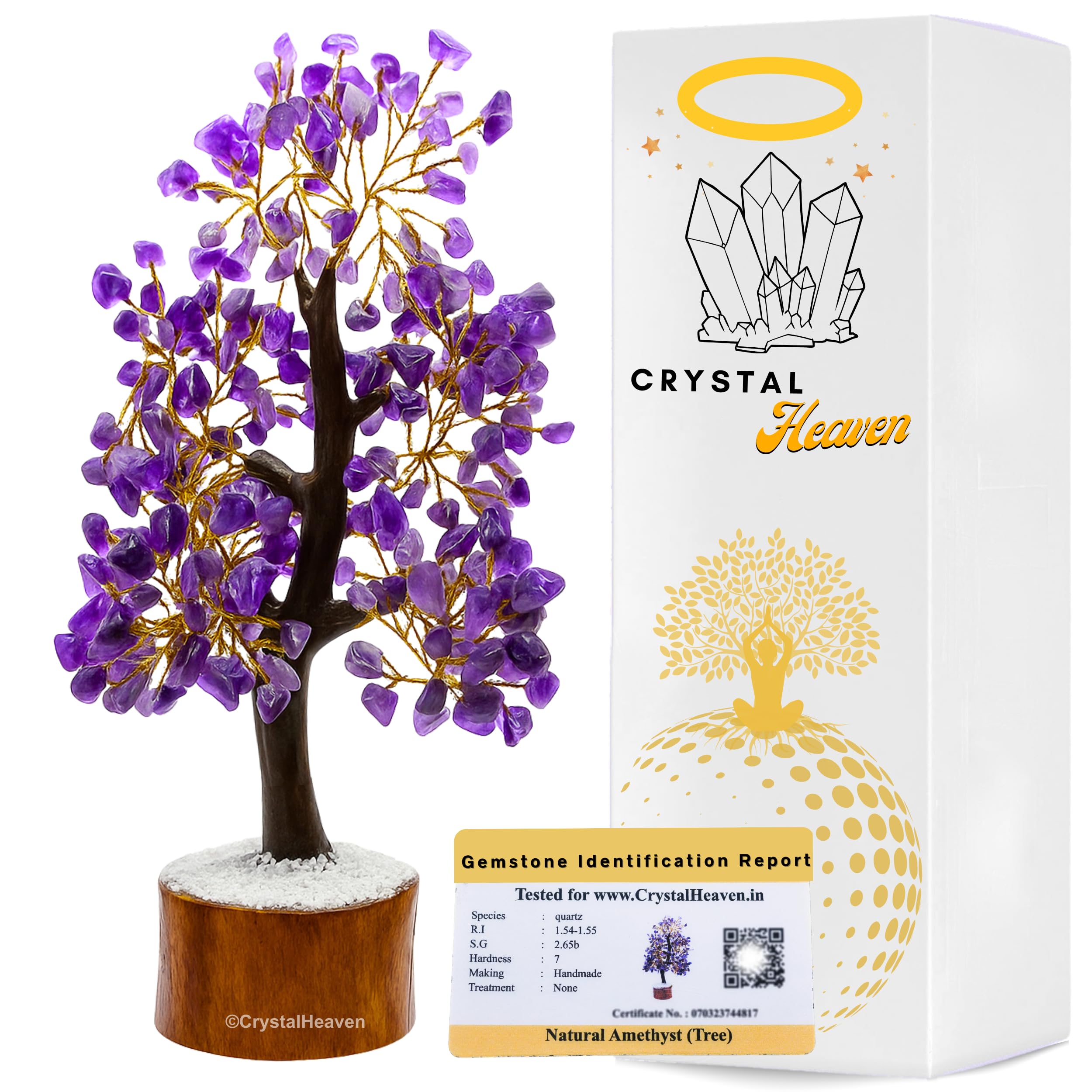Certified Amethyst Crystal Tree For Good Luck - Healing Crystals Money Tree For Wealth, Positive Energy At Home Office - Decorat